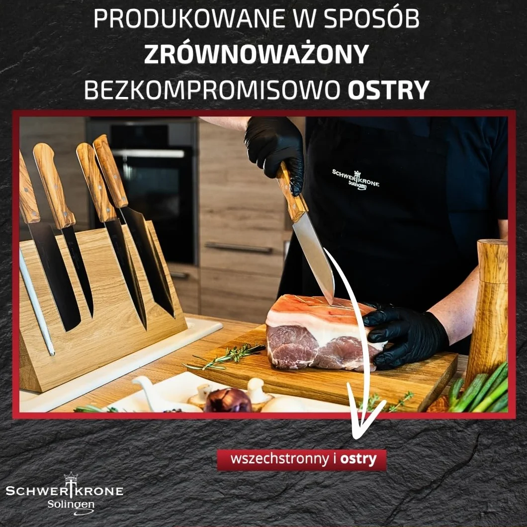 Schwertkrone Solingen Premium Santoku nóż szefa kuchni, ostrze 15 cm, uchwyt z drewna oliwkowego, idealny do mięsa i warzyw – nóż Santoku