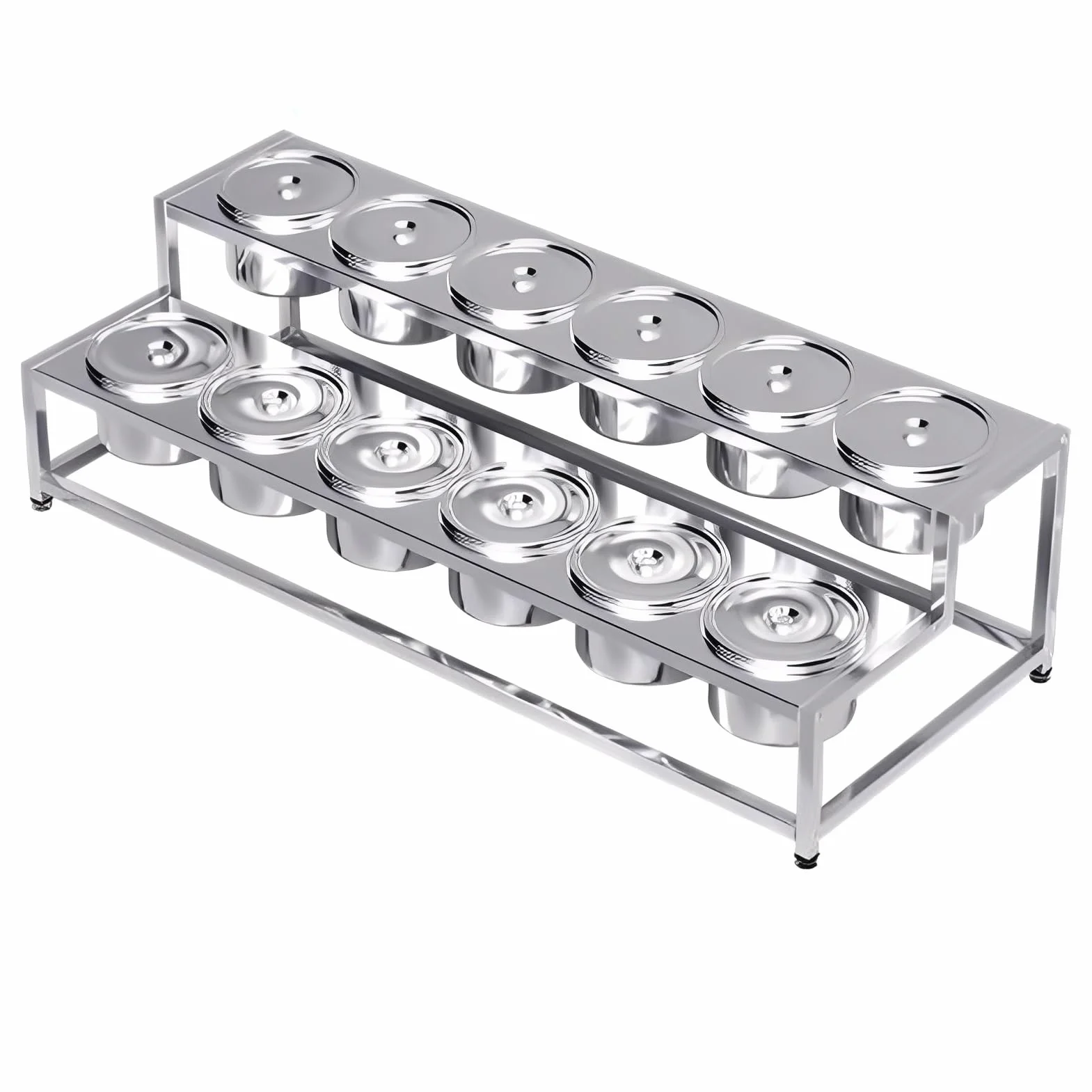 Pojemnik na pizzę z pokrywą, Dwupoziomowy organizer na przyprawy ze stali nierdzewnej z pokrywkami do sałatek do pizzy w formie bufetu, wiele rozmiarów(91x37x26cm)
