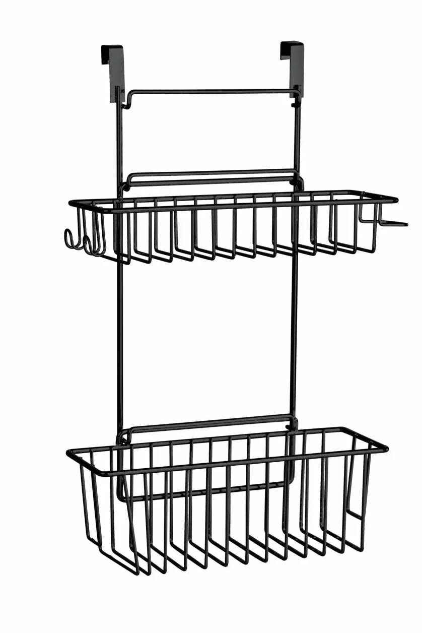 WENKO Szafka kuchenna, regał wiszący Flexi czarny, z 2 półkami, metal malowany proszkowo, 32 x 47 x 12,5 cm