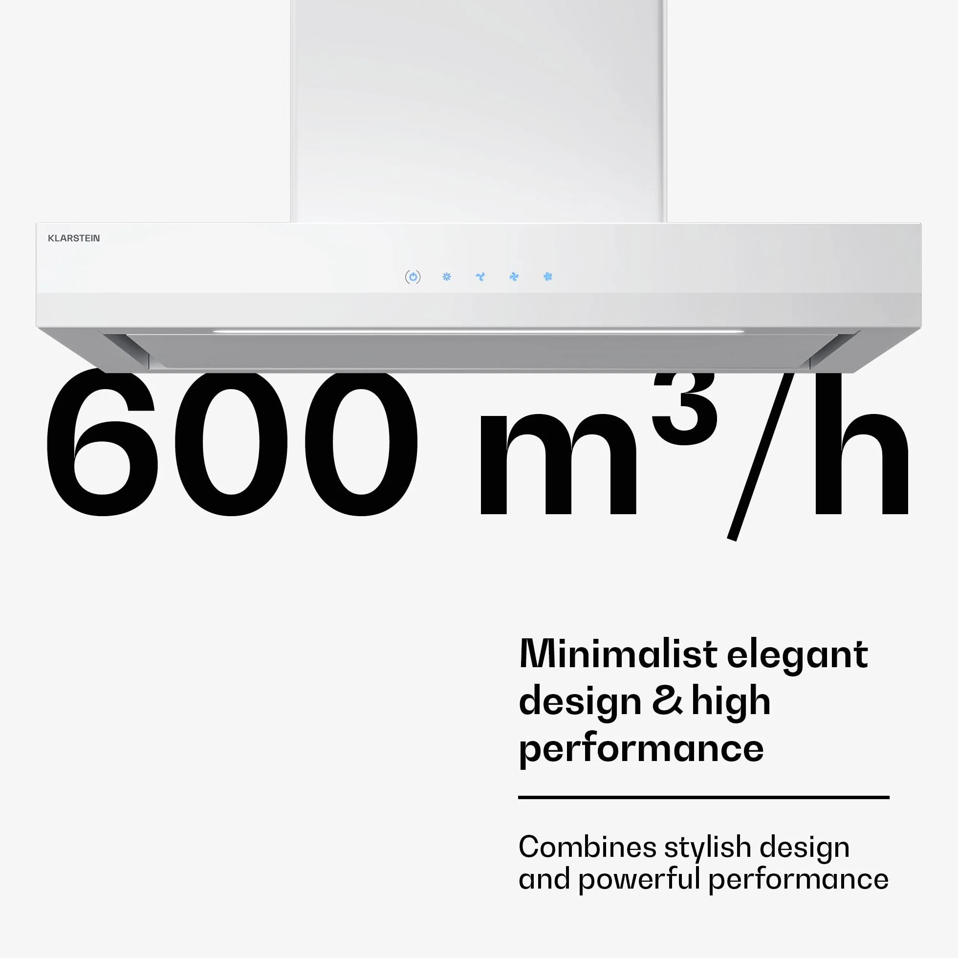 Okap ścienny Klarstein Velaire 60 cm - 600 m³/h, efektywność energetyczna A++, sterowanie dotykowe, dioda LED, cichy, filtr aluminiowy i węglowy, biały