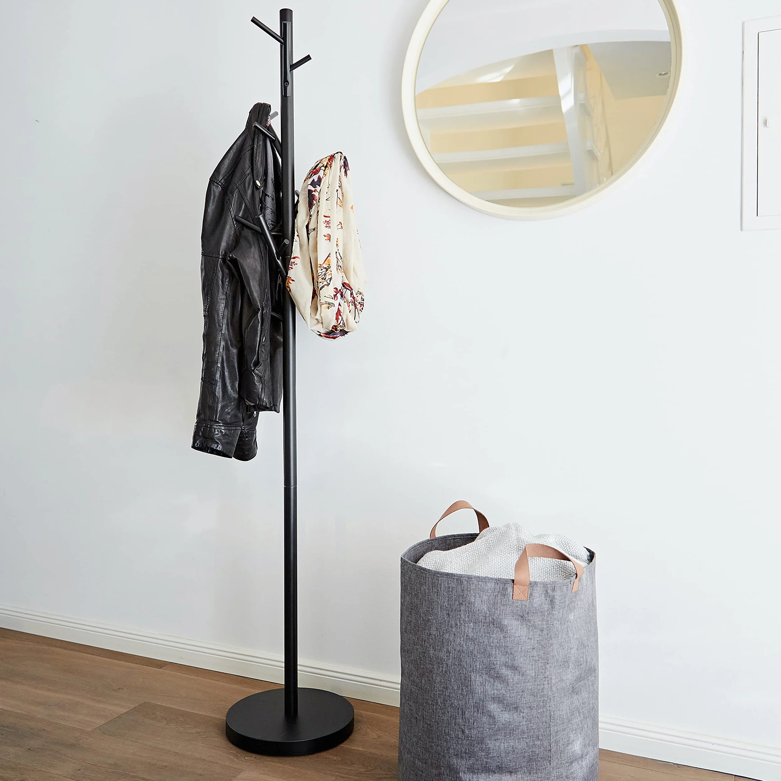 LOVE IT STORE IT Loft wieszak garderobiany z metalu – nowoczesny stojak na kurtkę do korytarza, sypialni, biura – 170 cm wysokości, stabilny – matowy czarny