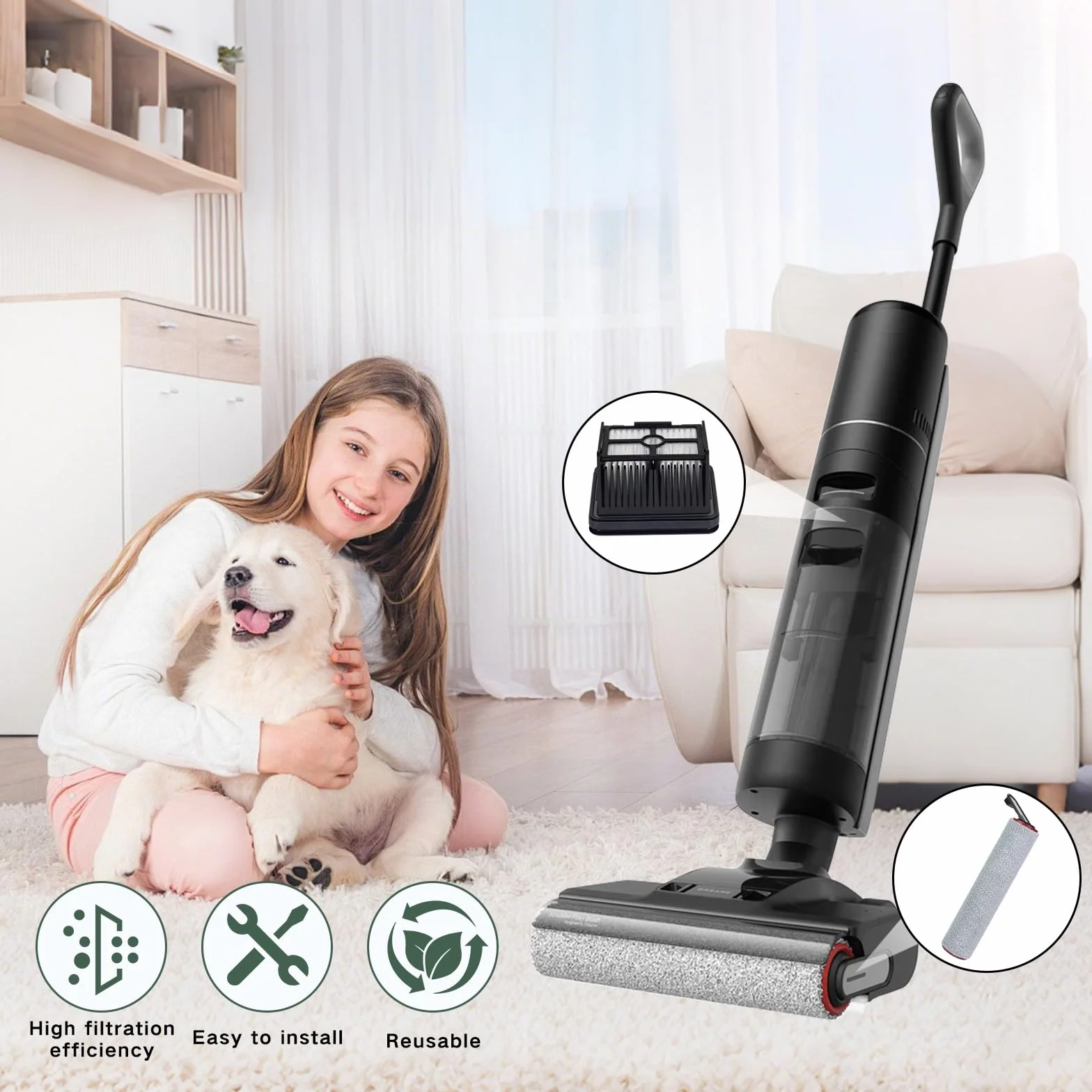 7 sztuk akcesoriów do Dreame H12 Pro Ultra/H13 Pro, części zamienne do odkurzacza na mokro i sucho, 2 rolki szczotki + 4 filtry + 1 szczotka do czyszczenia