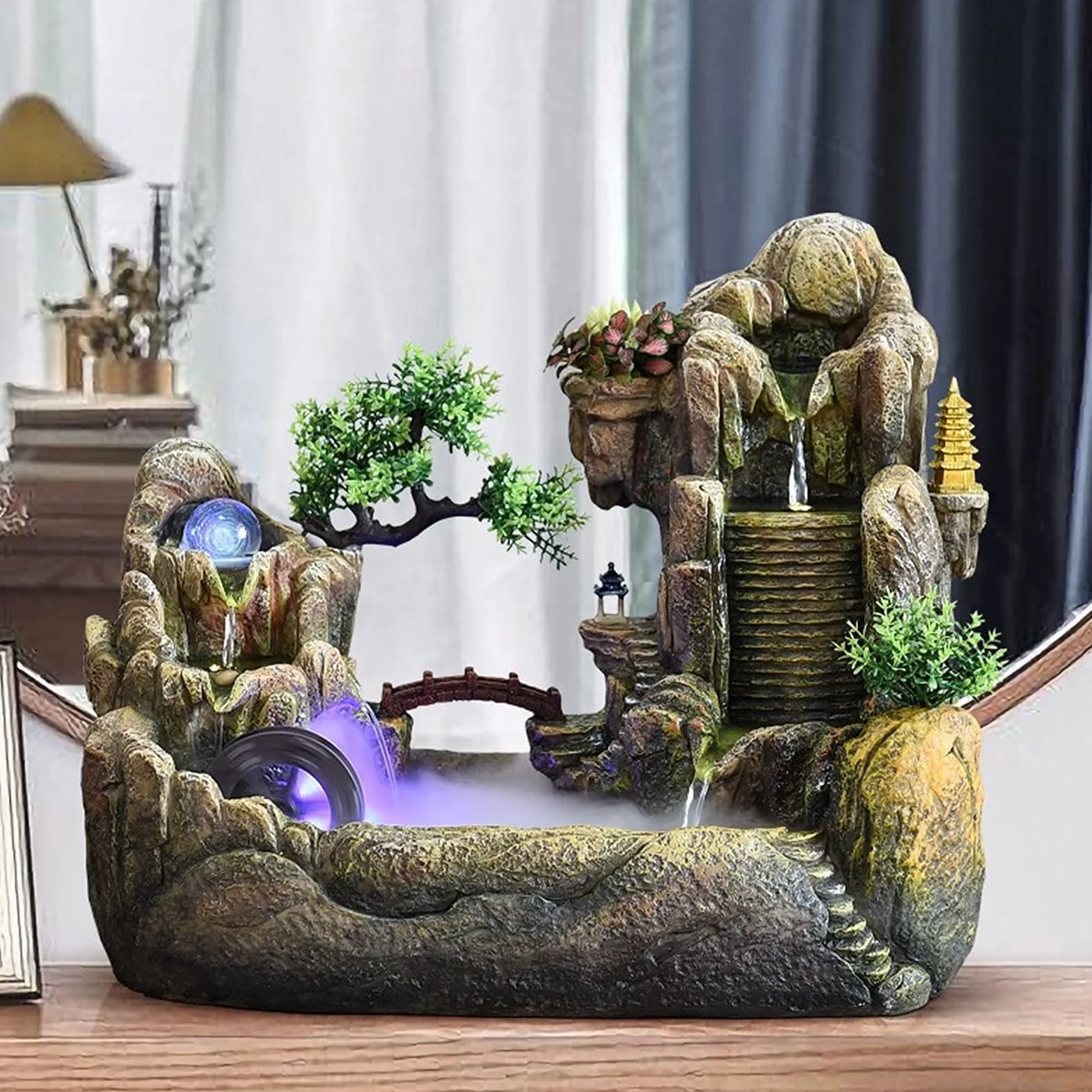 Fontanna wewnętrzna Fontanna stołowa Mały kamień ogrodowy Fontanna stołowa Koło wodne Dekoracja krajobrazowa Bonsai Pulpit Górski wodospad Kryty wodospad Dekoracje na biurko w domu