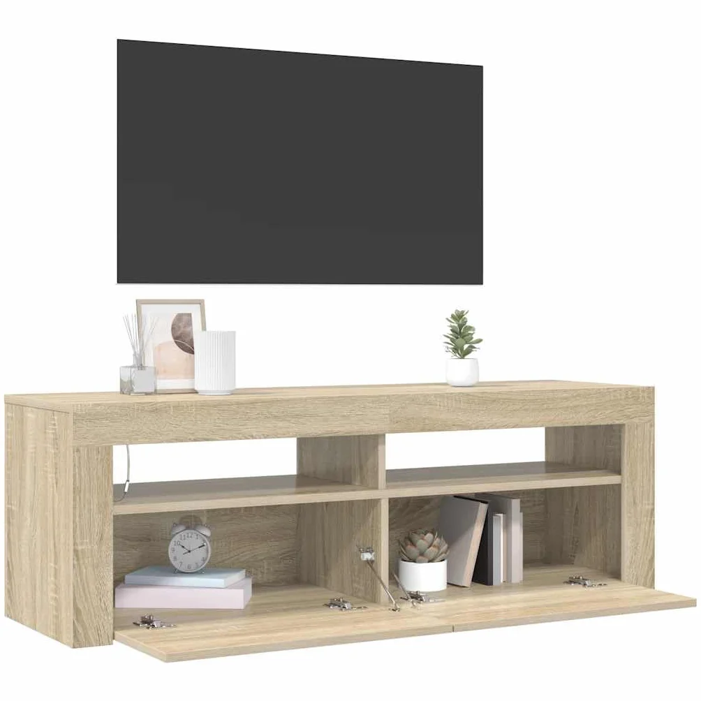 Generic Szafka Pod Telewizor z Oświetleniem LED, Nowoczesny Stojak Pod Telewizor RGB z USB, Modny Zestaw HiFi z dużą ilością Miejsca na DVD, konsolę do Gier i Urządzenie do (Dąb Sonoma)