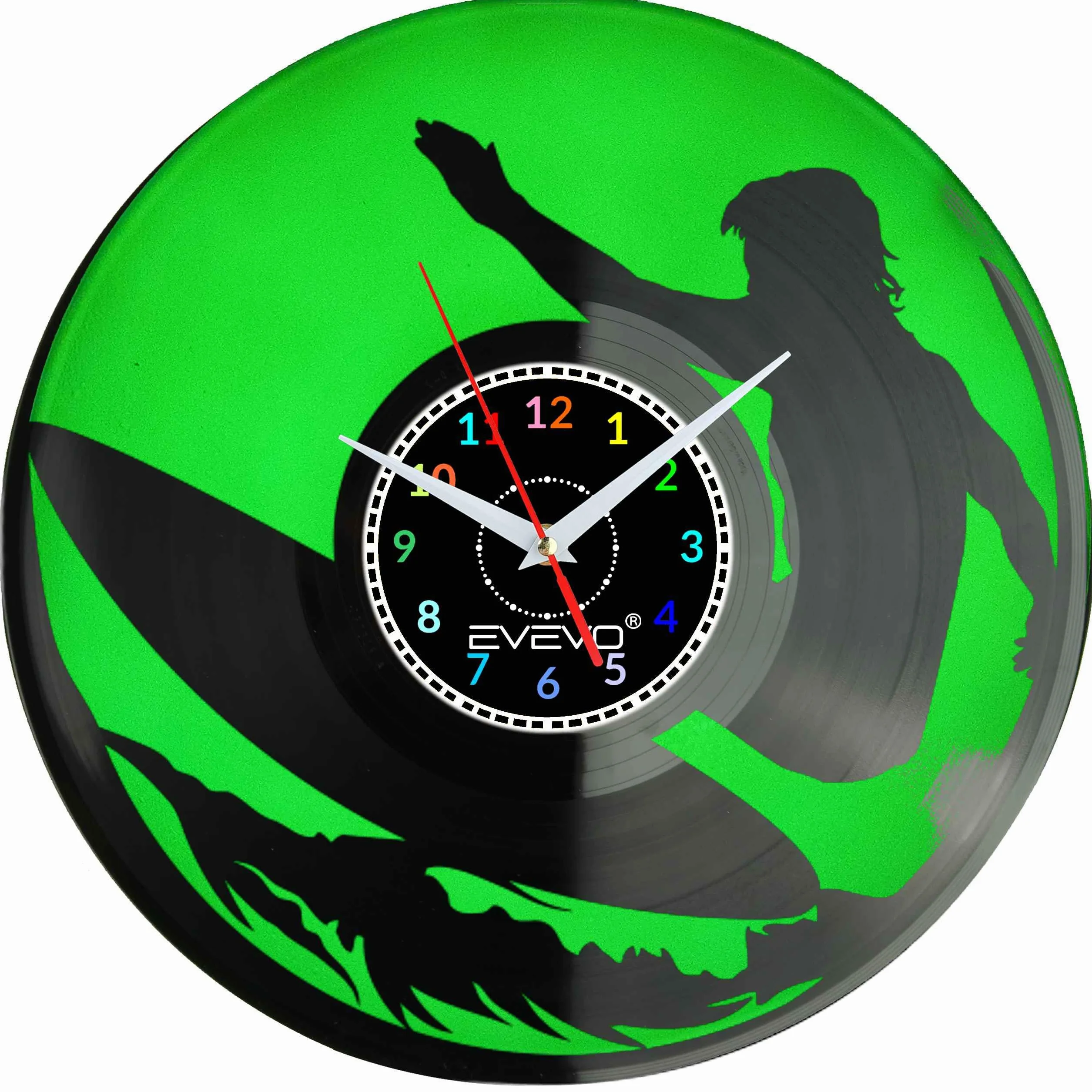 SURFING JAZDA NA FALI SURFOWANIE ZEGAR ŚCIENNY FLUORESCENCYJNE TŁO PŁYTA WINYLOWA PREZENT UPOMINEKA GIFT SOUVENIR EVEVO F0083