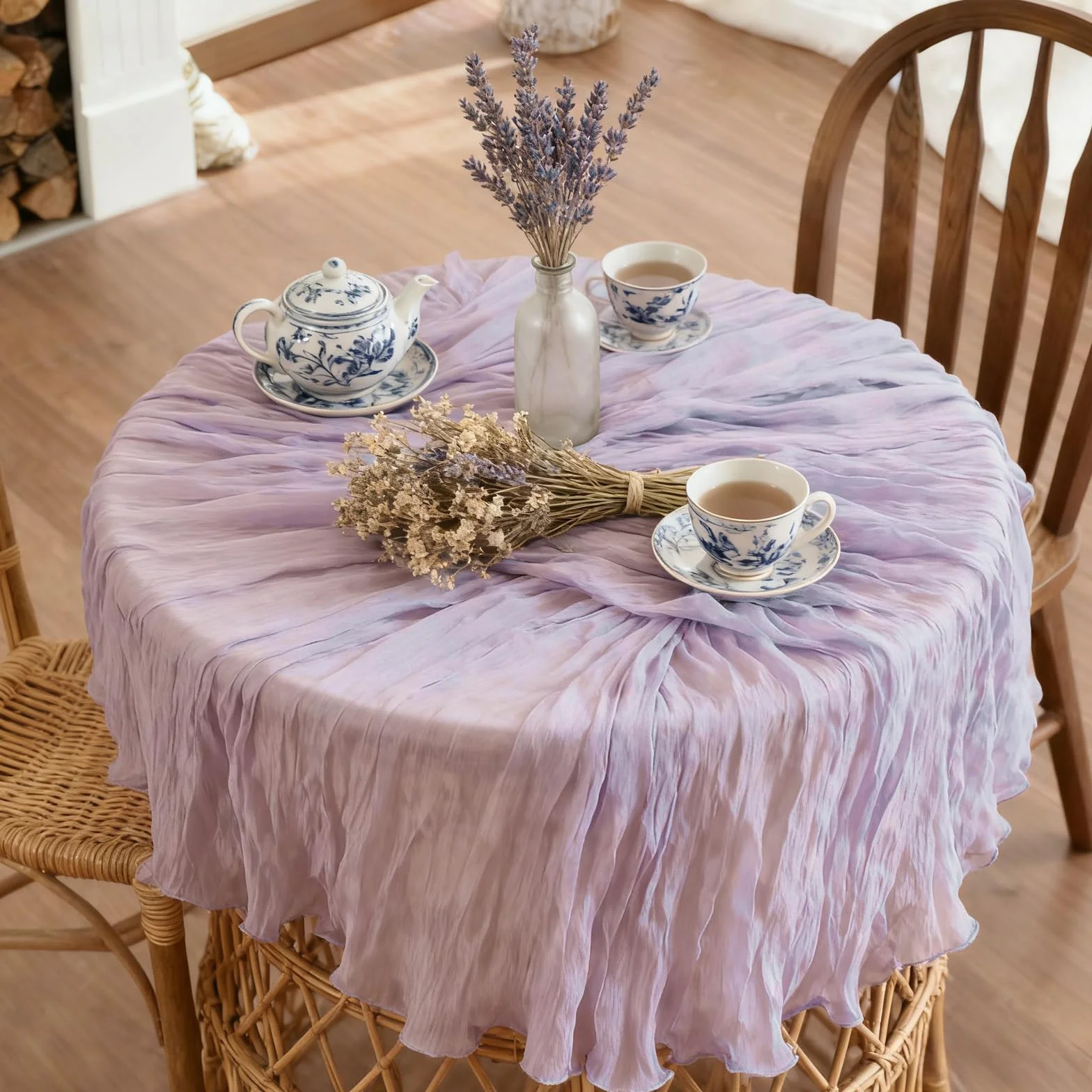 Bieżnik na stół, muślinowy, 90 x 300 cm, cienki materiał dekoracyjny, bieżnik w stylu boho, na wesele, wesele, dekoracja stołu, nadaje się do prania (jasnofioletowy)