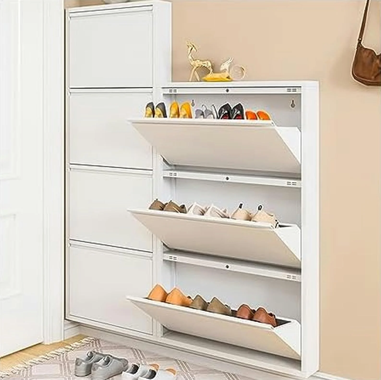 Biała, Wisząca Szafka Na Buty, 4-calowa Głęboka, Wąska, Stalowa, Organizer Na Buty Do Przedpokoju, Korytarza, Sypialni I Szafy, Oszczędzająca Miejsce Depth 12.2 Cm Width50.5cm-2layer