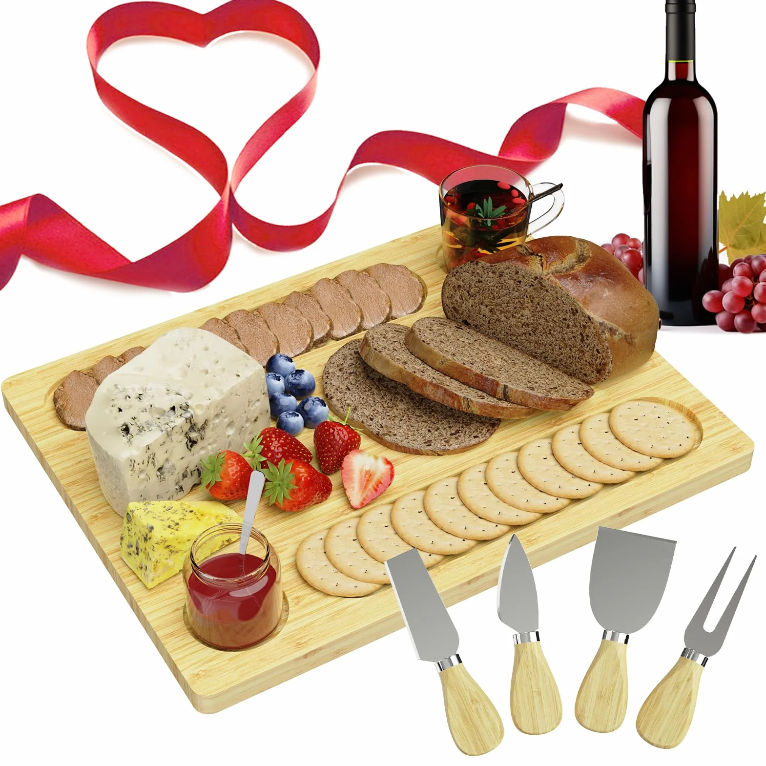 WELDUN Bambusowa deska do serów, taca charcuterie, taca do serwowania serów, owoców, warzyw i mięsa - idealna na rocznicę, przyjęcie, wesele