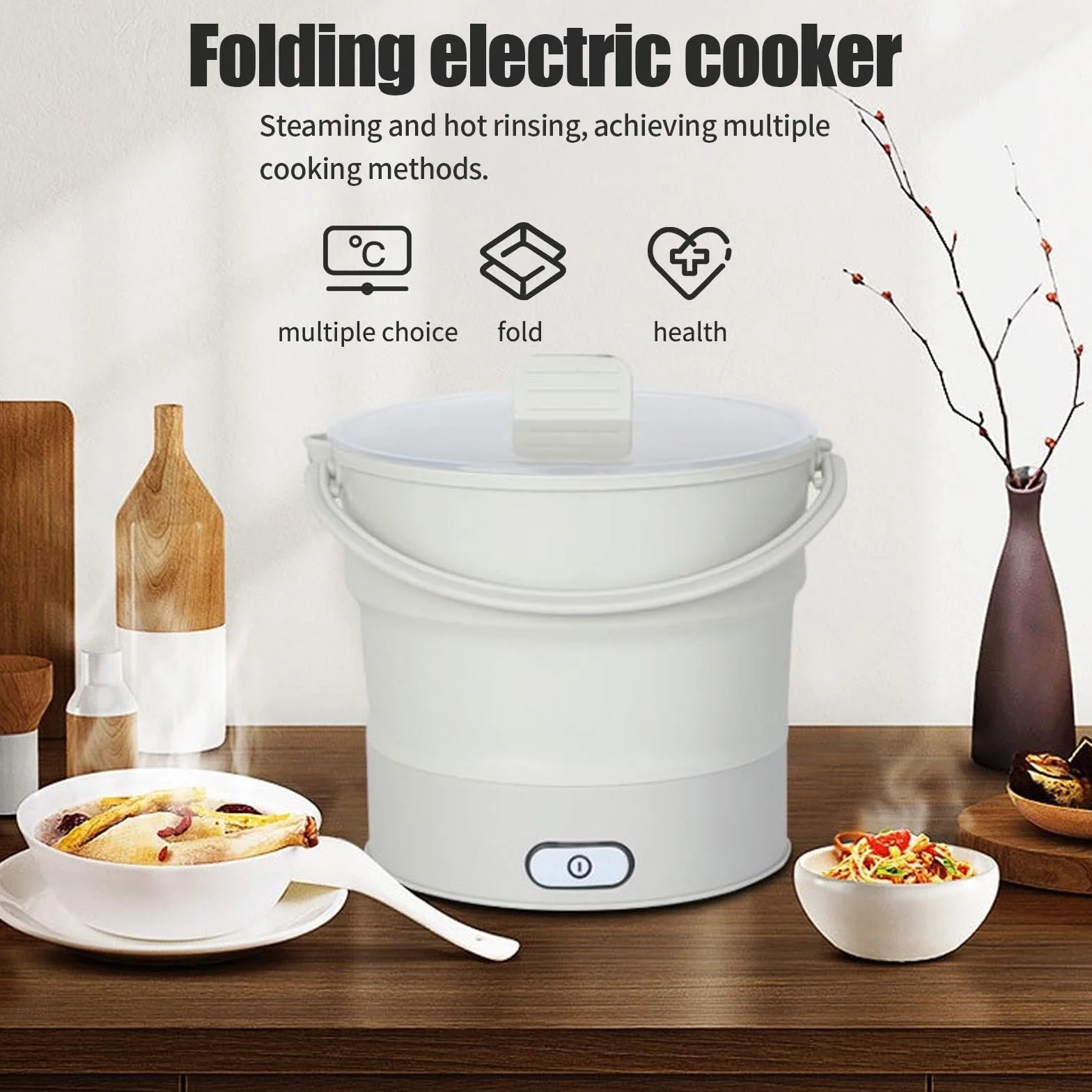 elektryczny garnek, składany, przenośny, pojemność 1 l, mini garnek do mieszkania, na kemping, do domu, biura, podróży