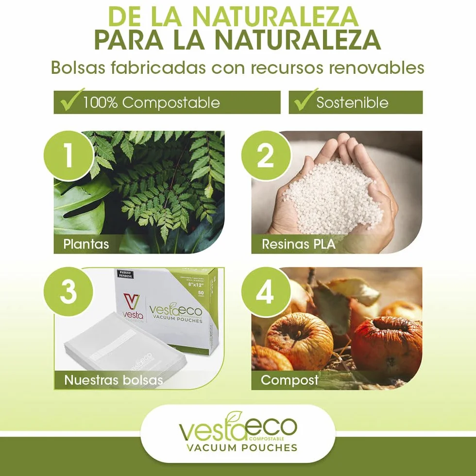 VestaEco worki próżniowe do zgrzewarki kompostowalne firmy Vesta Precision – 50 sztuk – certyfikowane – przezroczyste i wytłaczane – 20 x 30 cm