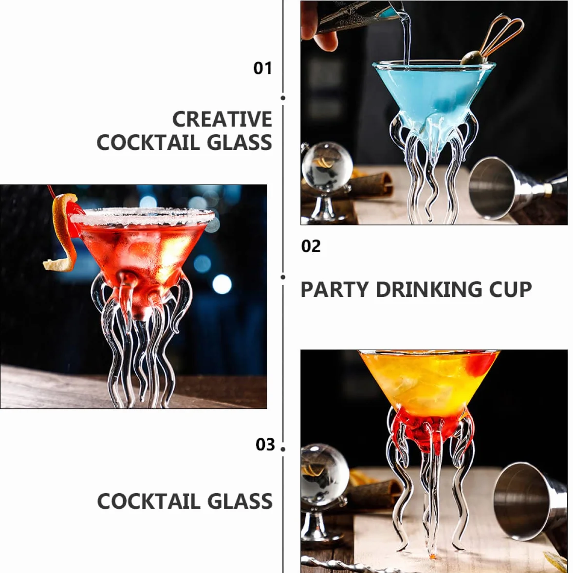 Zestaw 2 kreatywnych kieliszków koktajlowych – przezroczyste szkło kryształowe do Martini, brandy, likieru – jedyne w swoim rodzaju kieliszki do wody i wina na imprezy i do domu