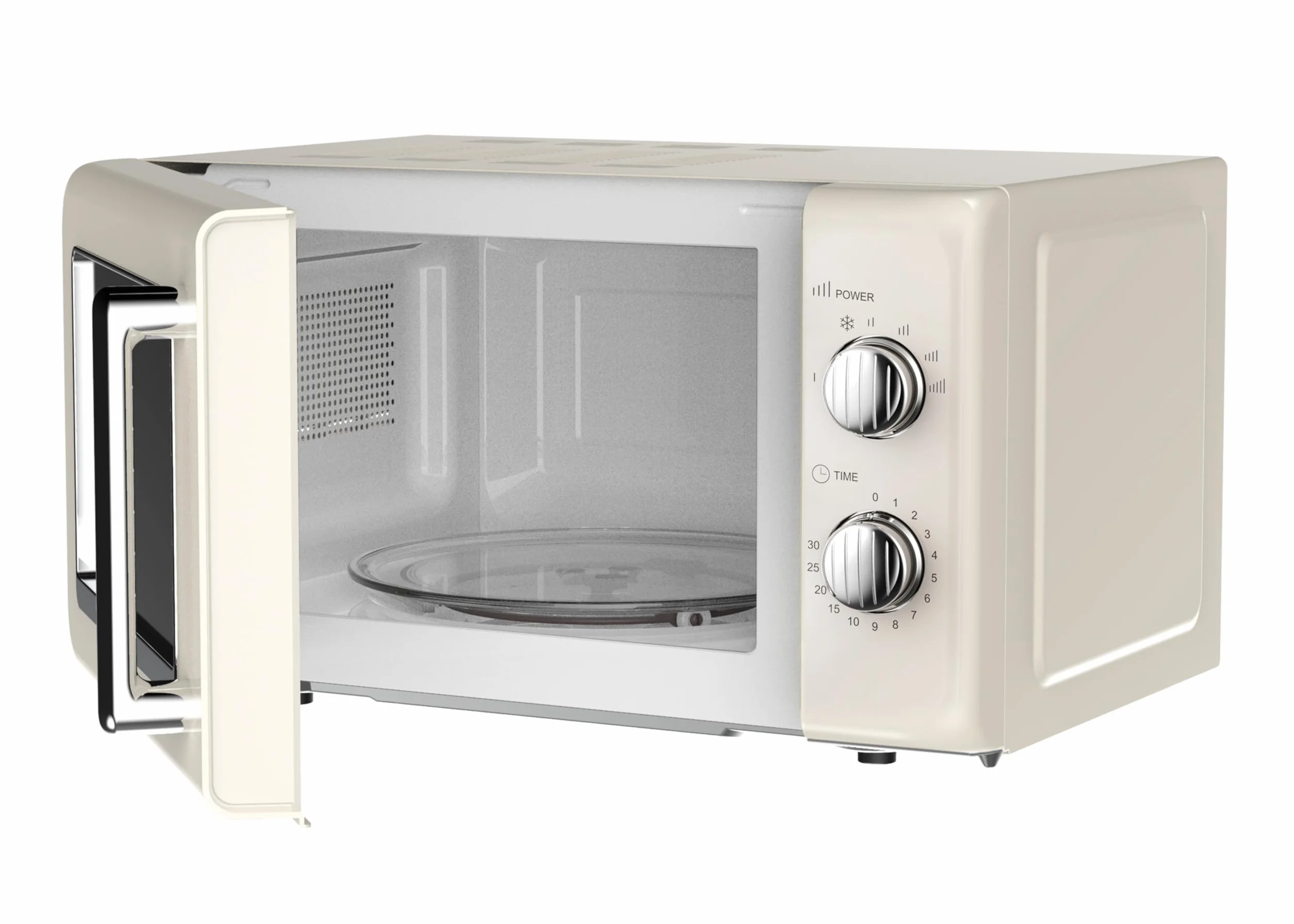 Silva Schneider MW-R 25.3 Retro kuchenka mikrofalowa 20 l, 700 W, 6 poziomów mocy, timer, chromowane przyciski i uchwyt, sygnał końcowy – kolor beżowy