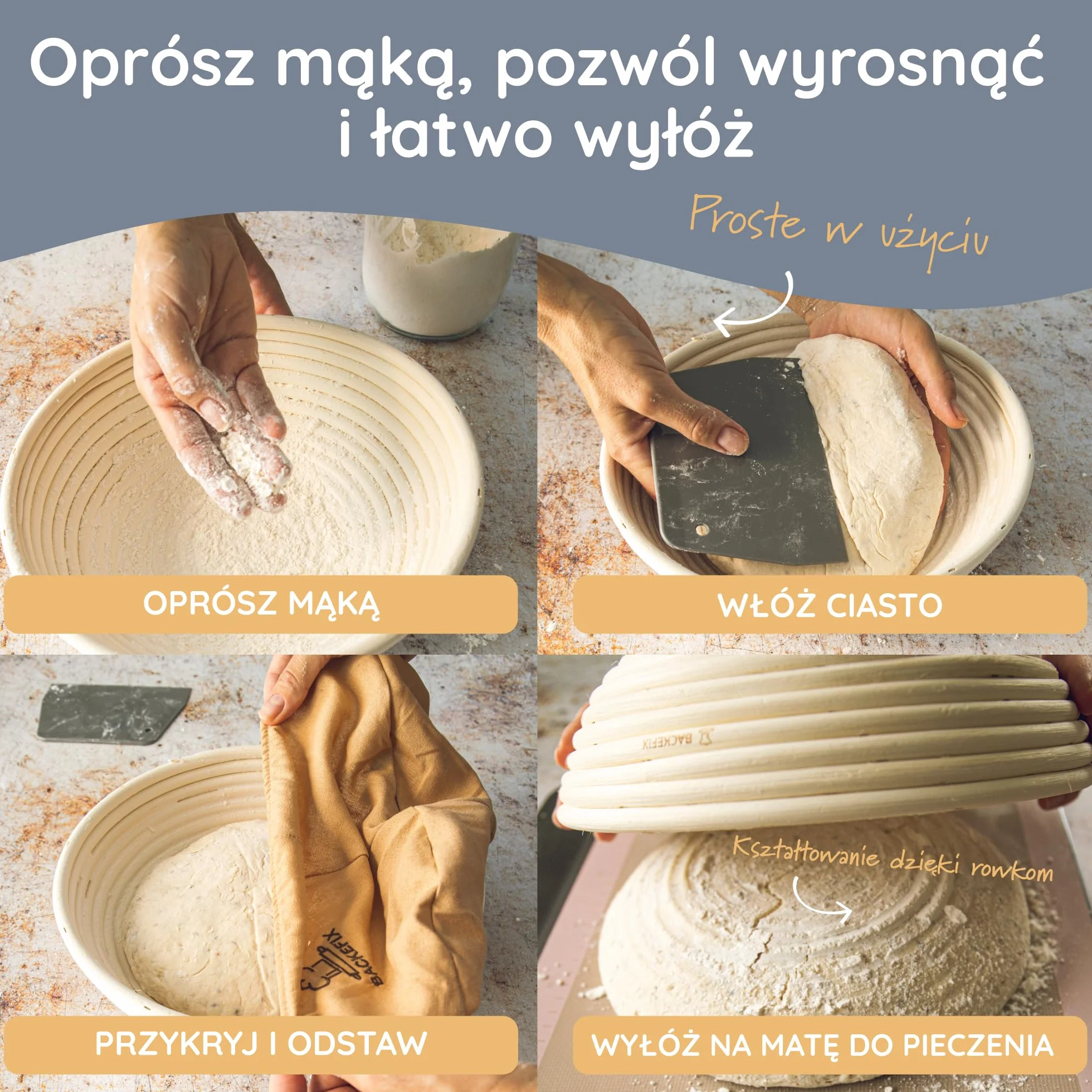 Backefix Koszyk do garowania chleba okrągły 25 cm wewnątrz mały 500 g do 1 kg chleba – zrównoważone i naturalne pieczenie chleba z koszem do garowania | koszyk do pieczenia chleba | odnawialna rura do