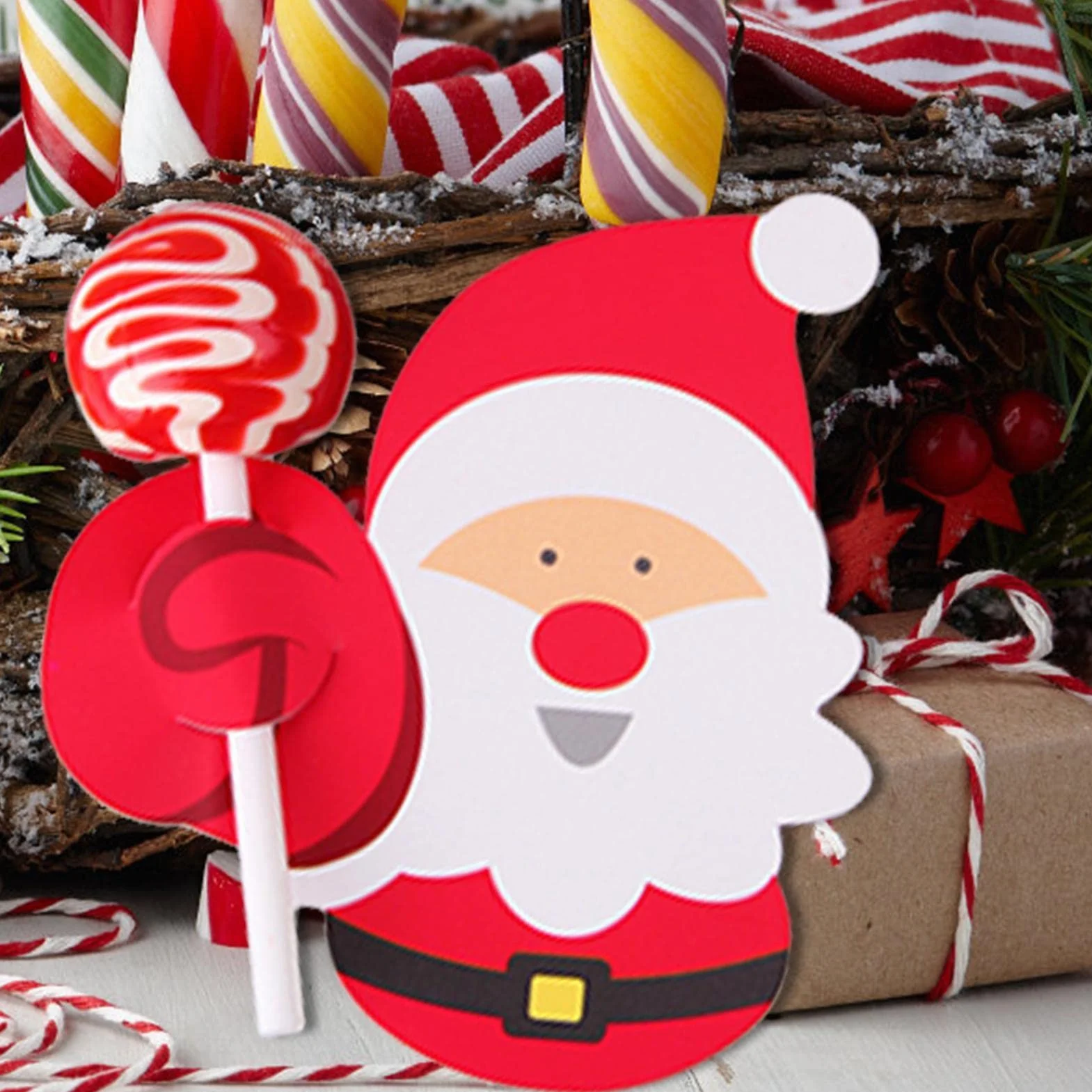 JINGLING Kartka ze s?odyczami - 50 sztuk ?wi?tecznych kartek z pakietem s?odyczy na lizaki, ?wi?teczne lizaki, dekoracje ?wi?teczne, ?wi? Miko?aj/pingwin kandicucker dekoracja opakowanie