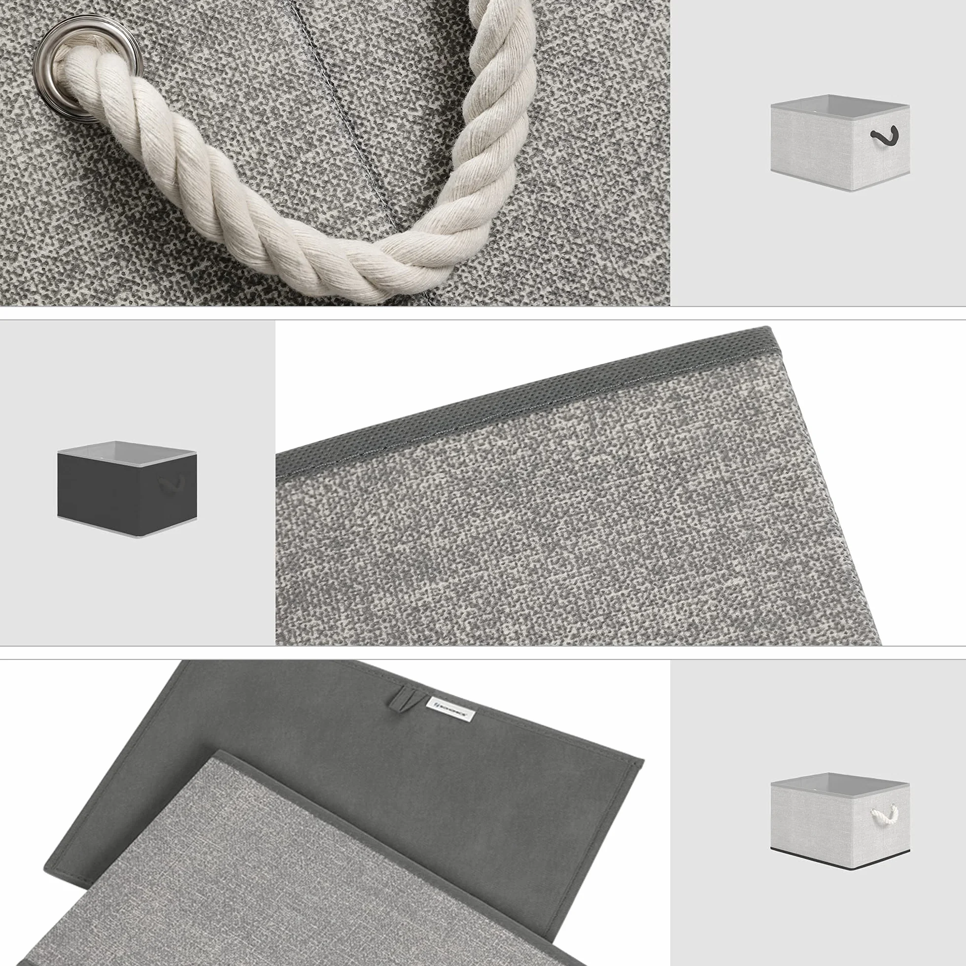 SONGMICS RFB013G01 materiałowe pudełka do przechowywania bez pokrywki, zestaw 3 sztuk, z uchwytami, 40 x 30 x 25 cm, imitacja lnu, szare