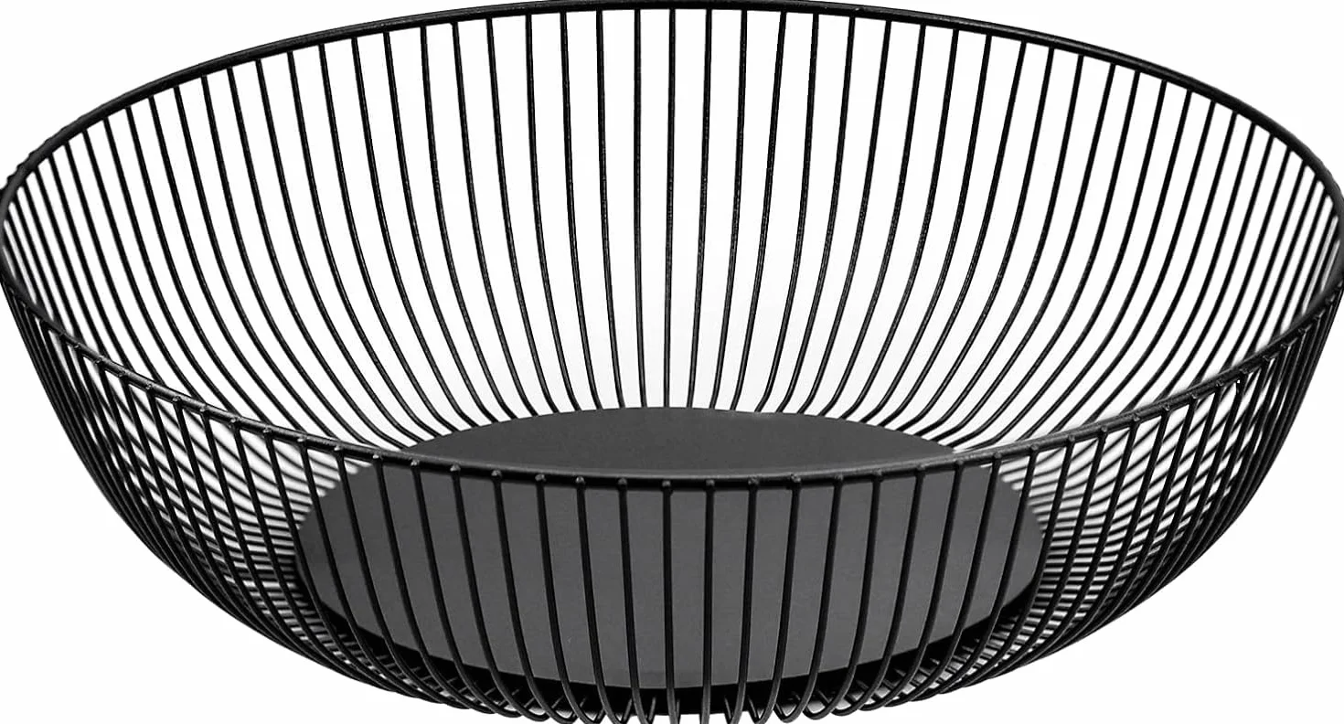 CHJIEJIE XIALINBUY Miseczki na owoce, metalowy drut, czarny, 27,5 x 9 cm, kosz na owoce, z metalu, zaokrąglone wzornictwo, ażurowe przechowywanie warzyw, owoców, chleba