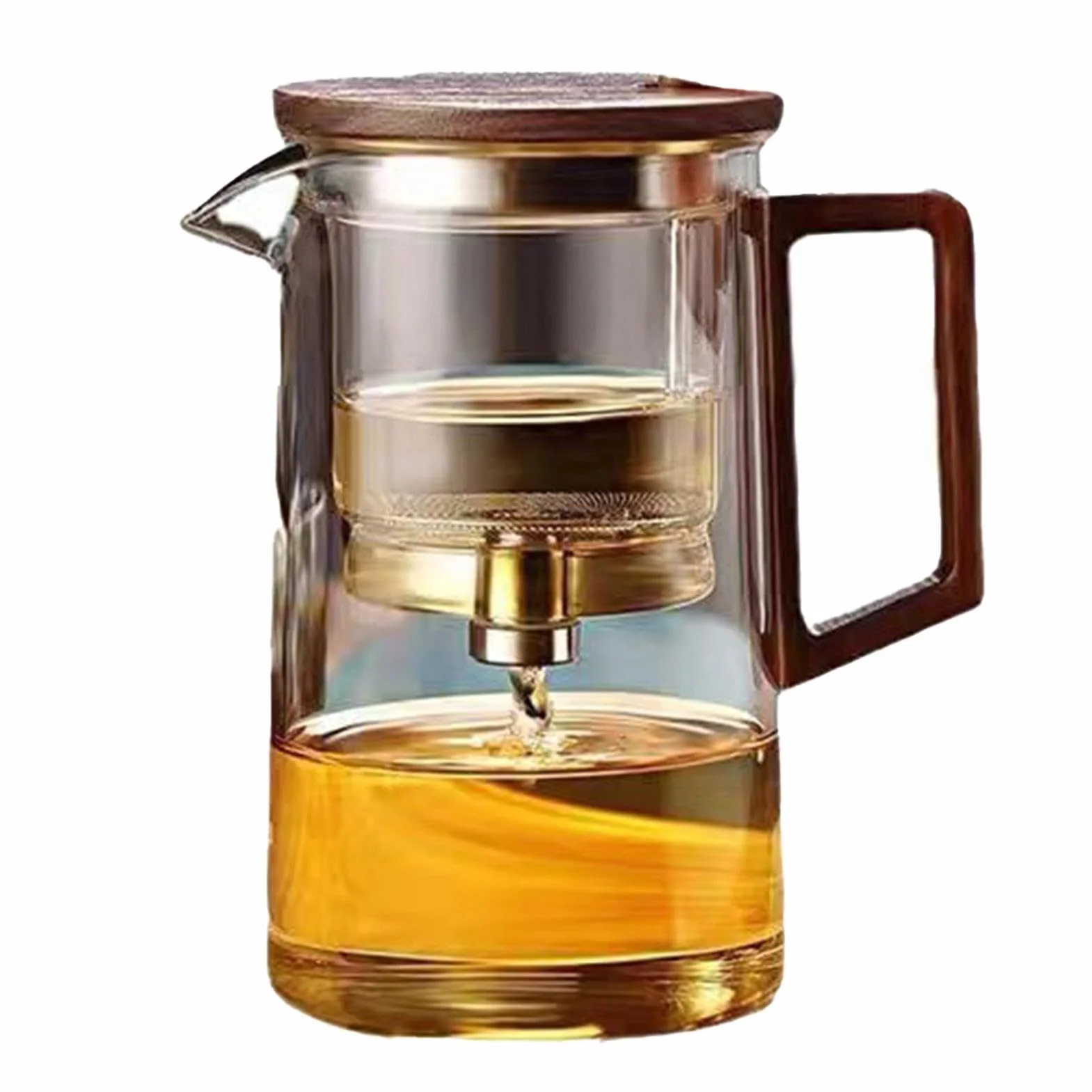 Szklany czajniczek z uchwytem, 500 ml / 750 ml, szklany czajnik do herbaty z sitkiem, ergonomiczny, przezroczysty, z drewnianym uchwytem, zmywarka, magiczny czajniczek do herbaty sypkiej
