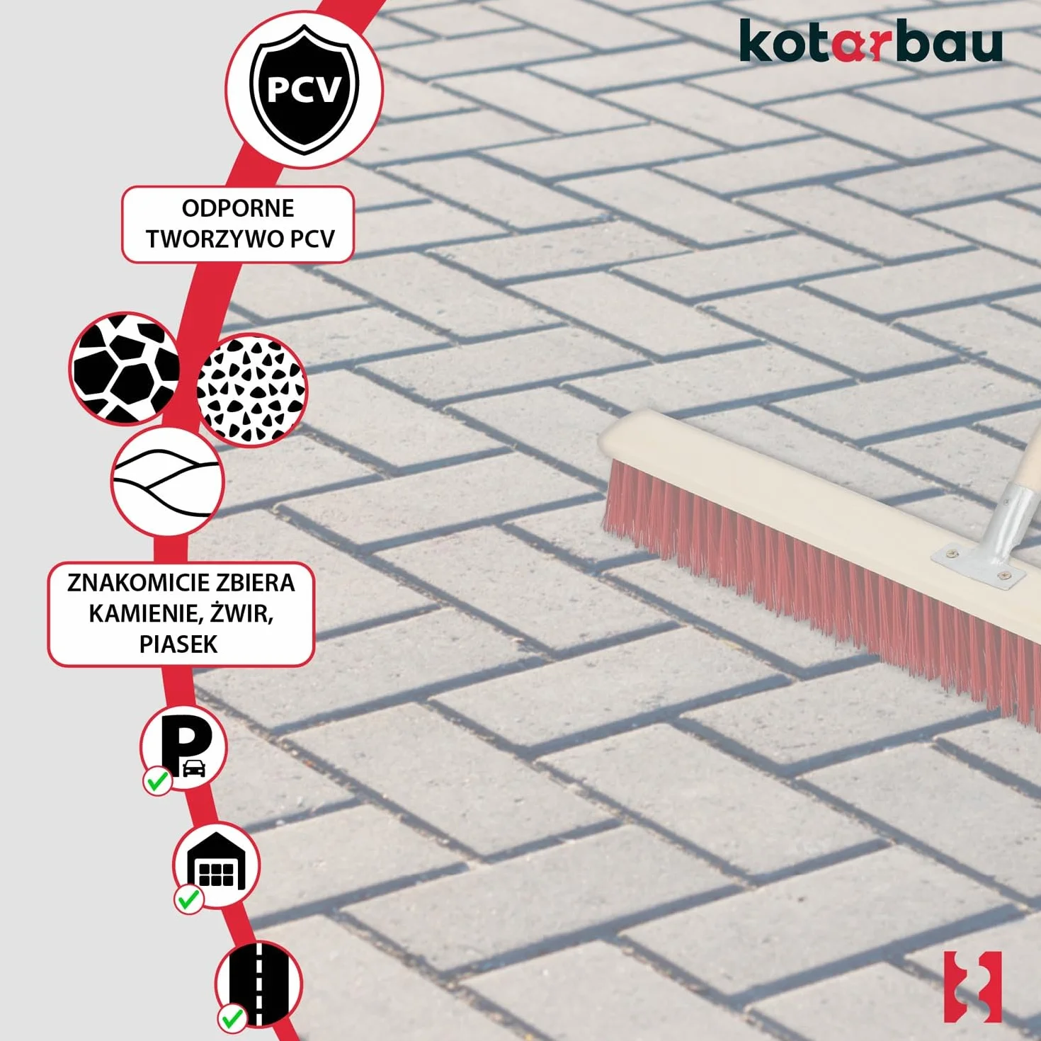 KOTARBAU® Ulicówka - 105 CM - Zamiatacz - Szczotka - Miotła Drewniana - Zmiotka - PVC - Drewniany Trzonek