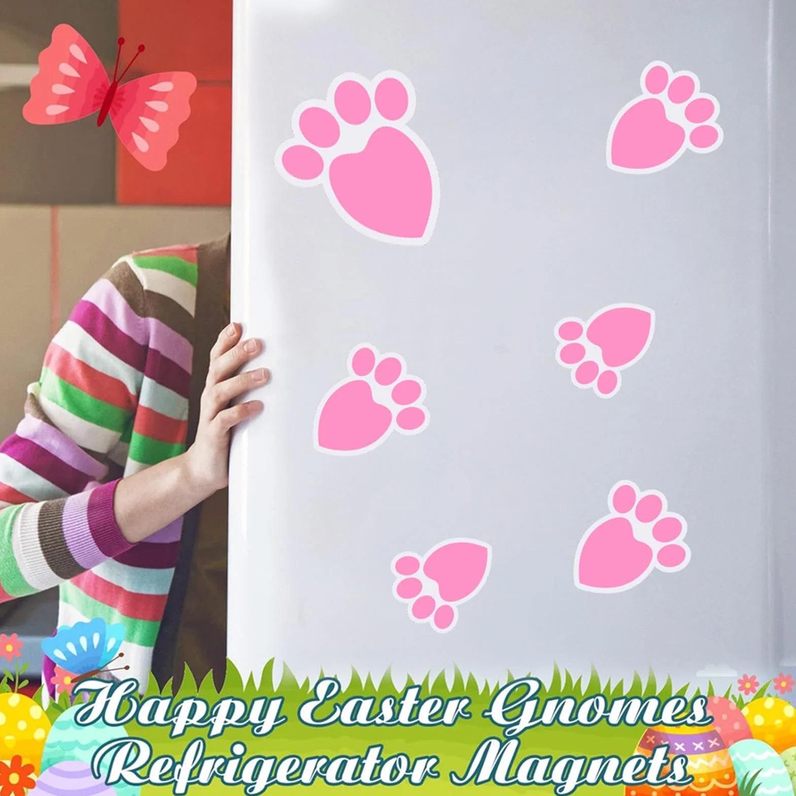 Easter Bunny Footprint Decals, Rabbit Paw Print Stickers, naklejki ?cienne z PCW, naklejki ?cienne wielkanocne, naklejki dekoracyjne pi?trze, samoprzylepne, wodoodporne naklejki stopy królika