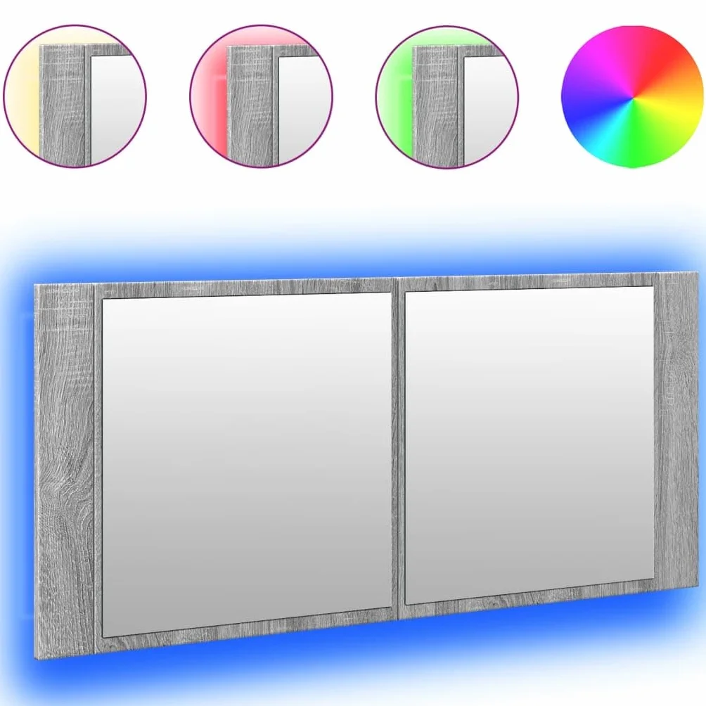 Szafki i przechowywanie – szafka łazienkowa LED z lustrem szara Sonoma 100 x 12 x 45 cm