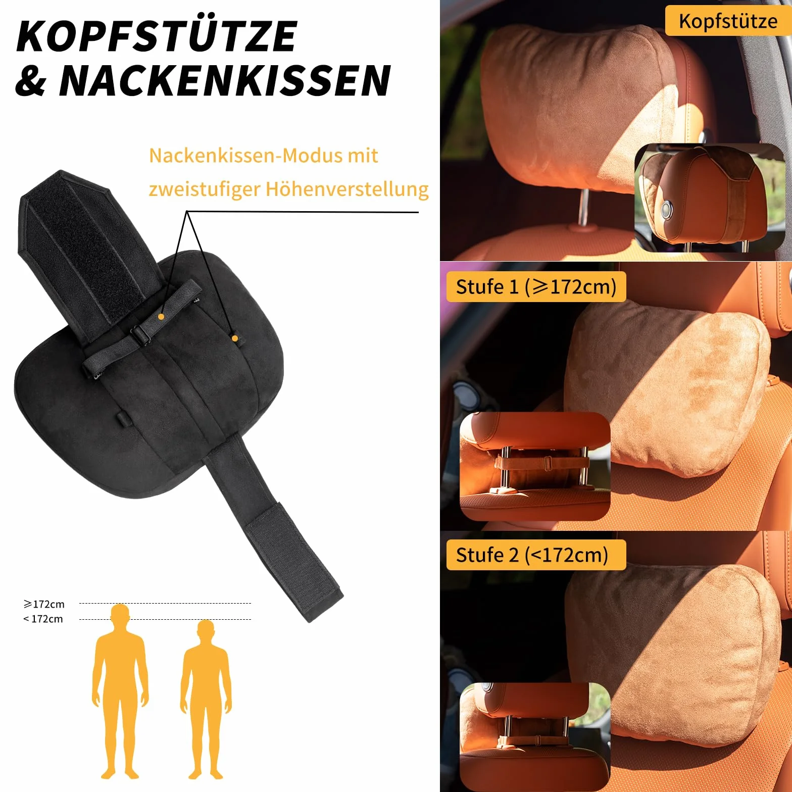 Kwak's zestaw poduszek na zagłówek, Maybach Design S klasa, super miękka poduszka na zagłówek samochodowy, podparcie lędźwiowe, poszewka ze sztucznego zamszu PP, bawełniana wypełniona poduszka (brązowa)