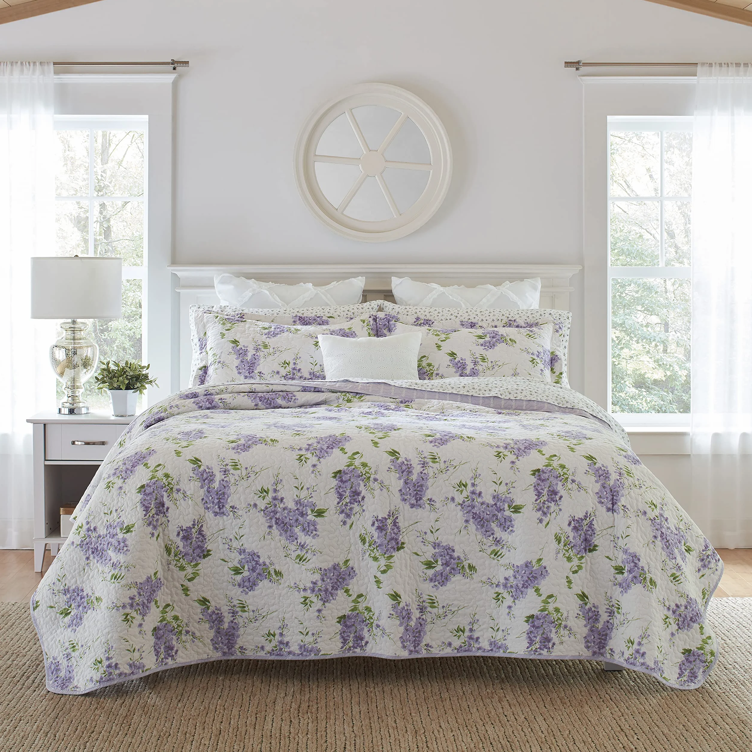 Laura Ashley Home Keighley Collection Zestaw kołder 100% bawełna dwustronna pościel podwójna liliowa