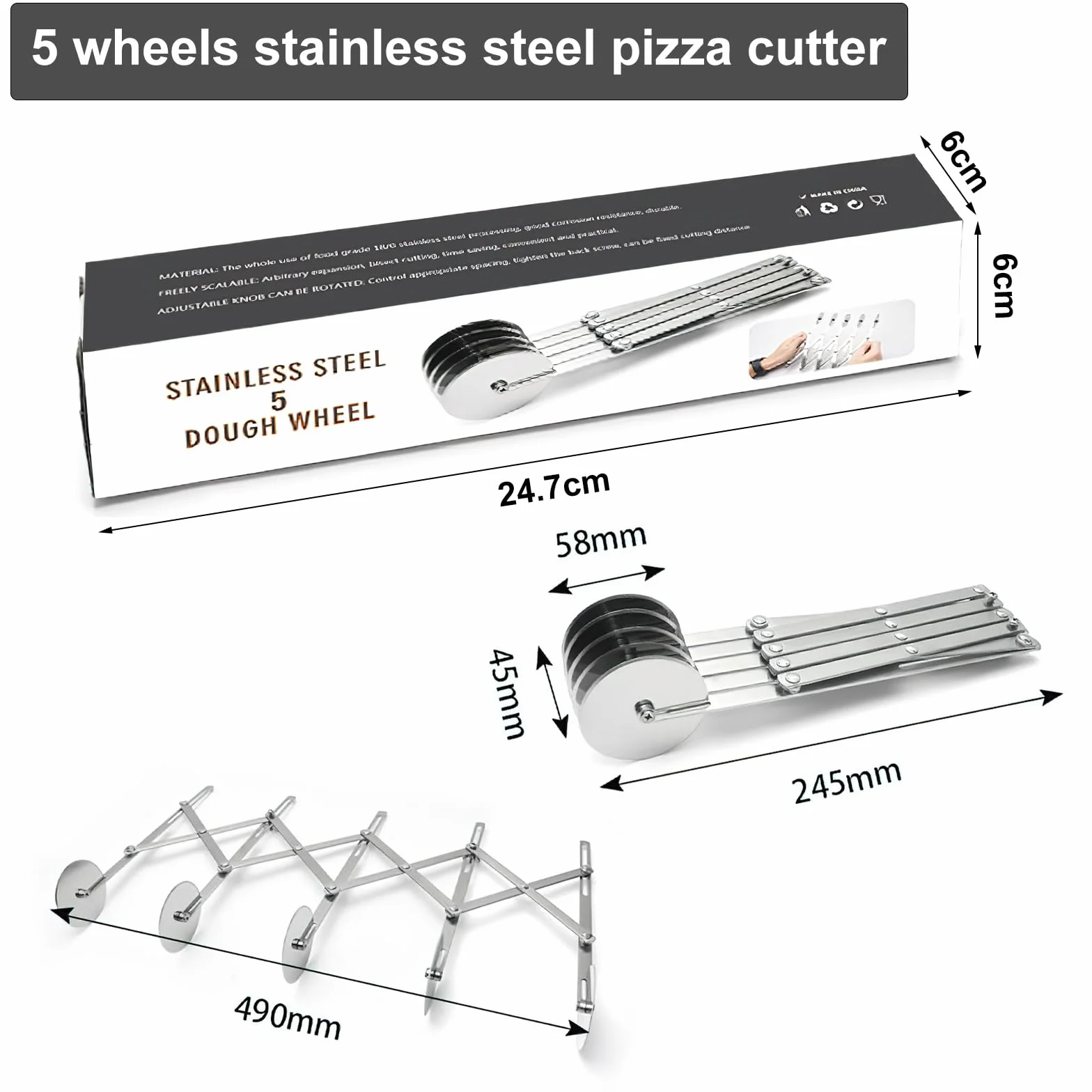 5 kółek nóż do pizzy ze stali nierdzewnej, 5 kółek