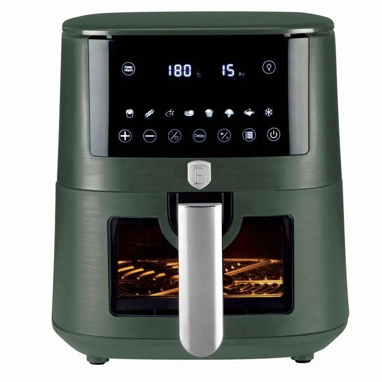 Berlinger Haus Frytkownica na gorące powietrze 5 l | cyfrowy wyświetlacz dotykowy LED, 8 programów, nieprzywierająca, do 200 °C | Matte Green Collection | zdrowe gotowanie bez tłuszczu