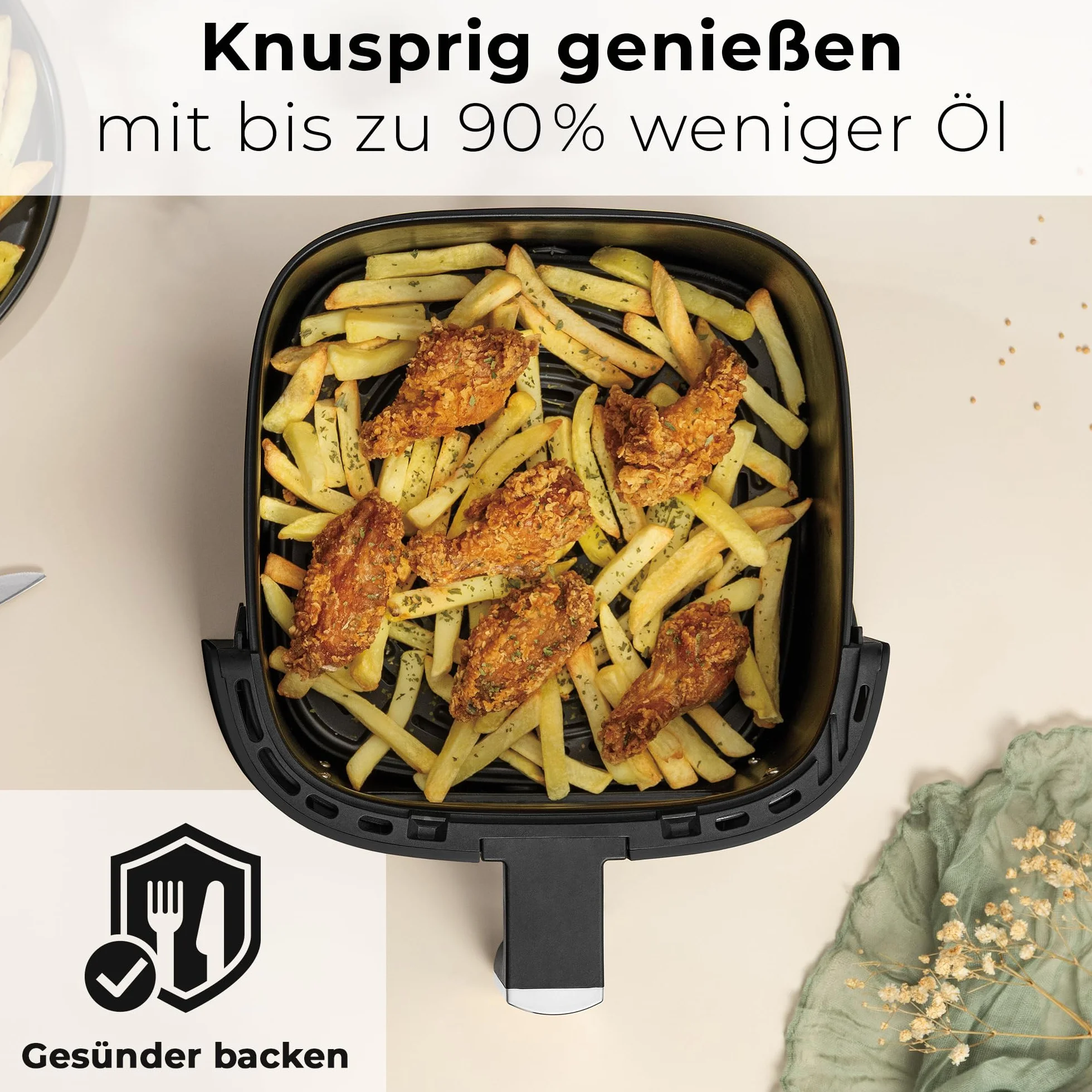 Berlinger Haus Matt Black Collection frytkownica na gorące powietrze, 5 litrów, z okienkiem, 8 programów, gotowanie bez tłuszczu, nieprzywierający kosz TitanPro, 1400 W, urządzenie kuchenne