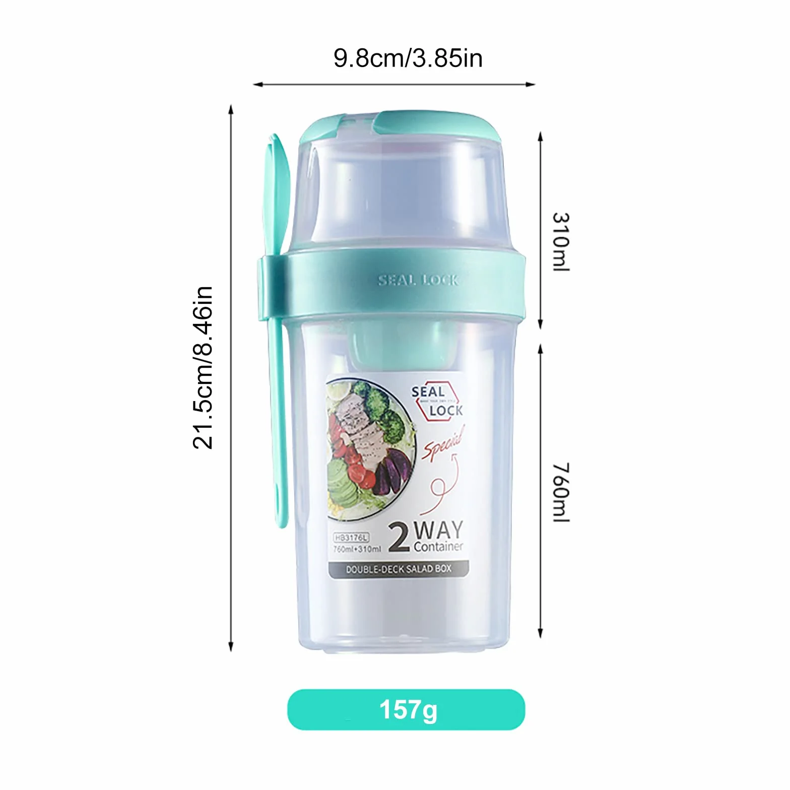 BestAlice Keep Fit kubek do sałatek z widelcem i sosem do sałatek, 760 ml, przenośny pojemnik na sałatkę z owocami i warzywami