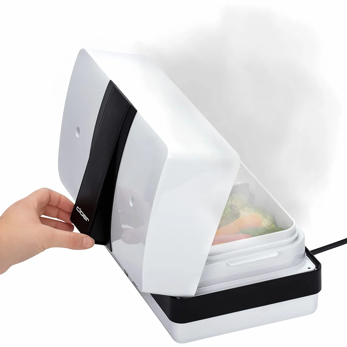 Cloer 800MBX Steamer do delikatnego podgrzewania potraw za pomocą pary, Lunch Care, Taca, lunch box (1,2 l) i kubek z miarką wchodzą w zakres, płyta do gotowania ze stali nierdzewnej