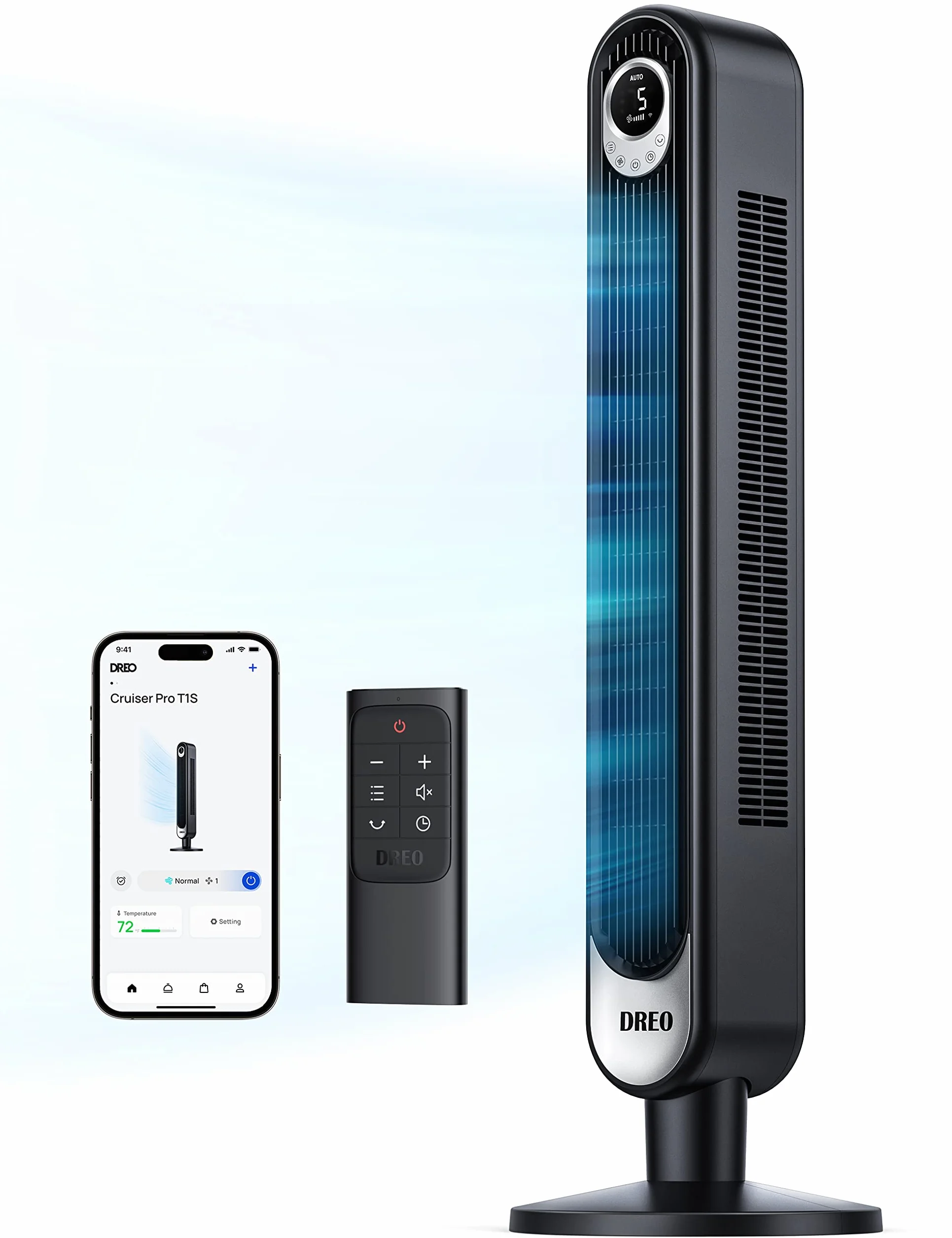 Dreo Smart wentylator kolumnowy z WiFi, sterowanie głosem, współpracuje z Alexa, sterowanie za pomocą aplikacji, cichy wentylator oscylacyjny 90°, 6 ustawień prędkości, 4 tryby, timer 12-godzinny