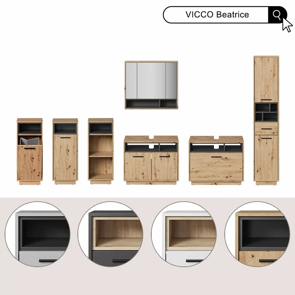 Vicco Zestaw mebli łazienkowych "Beatrice", Biały, 80 cm