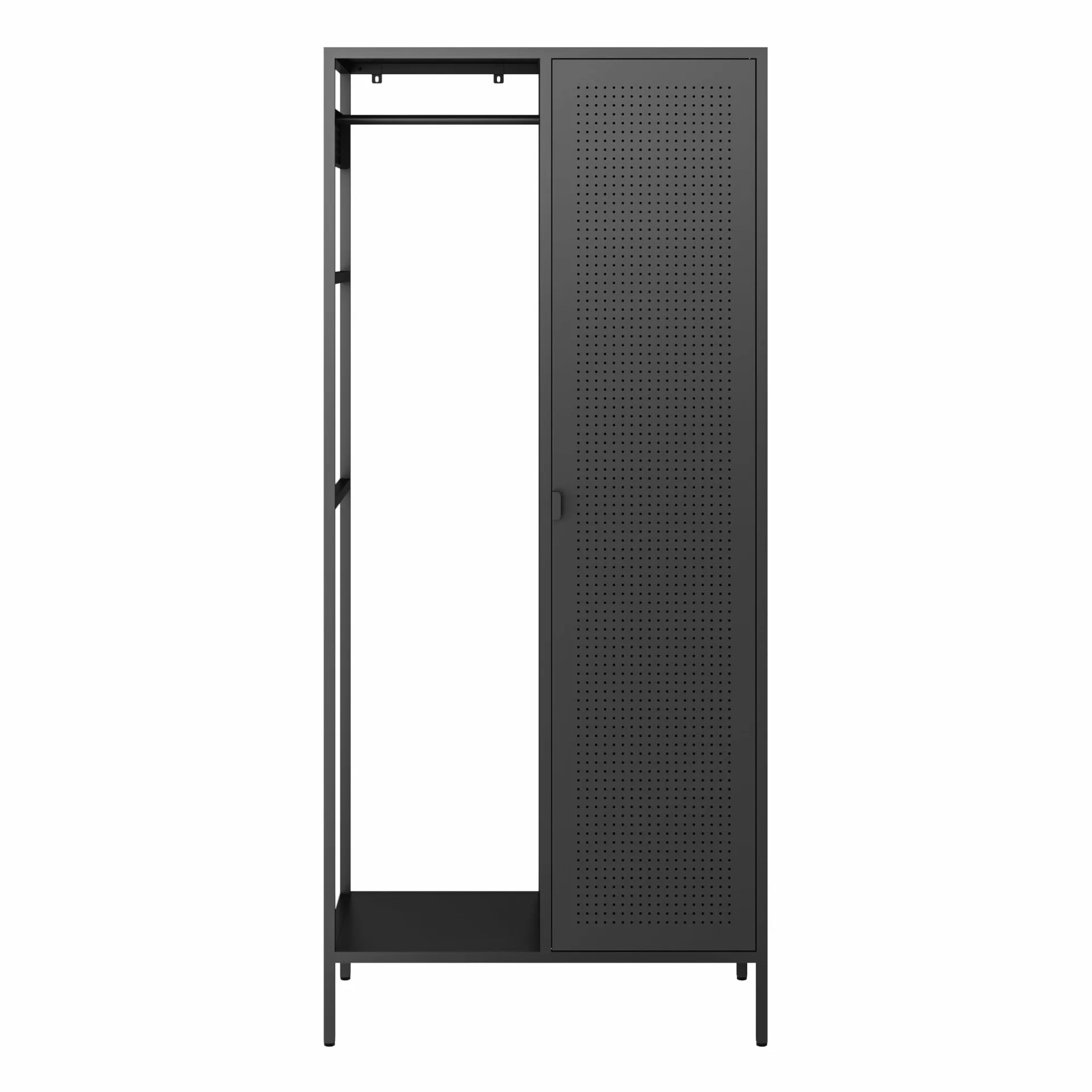 [en.casa] Szafa na ubrania Puumala 180 x 80 x 45 cm, szafa do sypialni, metalowa szafka z 4 półkami i 1 drążkiem na ubrania, metalowa, czarna