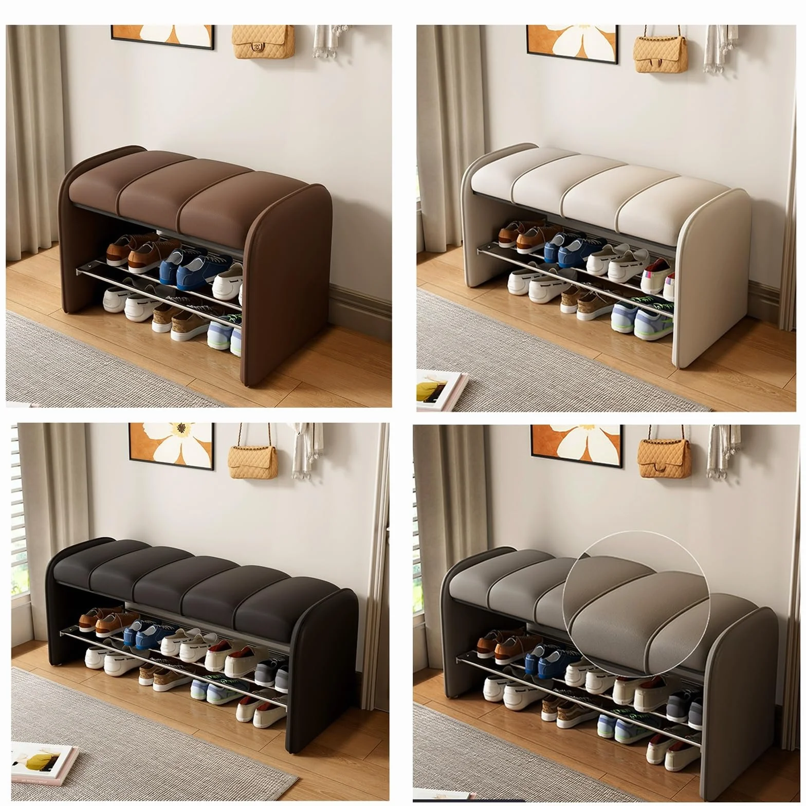 Entryway Bench Shoe Shelf with Seat Cushion，entryway sit down bench with shoe storage ，Farmhouse Shoe Storage Bench with Cushion Seat，2 Tier Entryway Shoe Bench,2in1(White,L100*W37cm/L39.3*W14.5in)