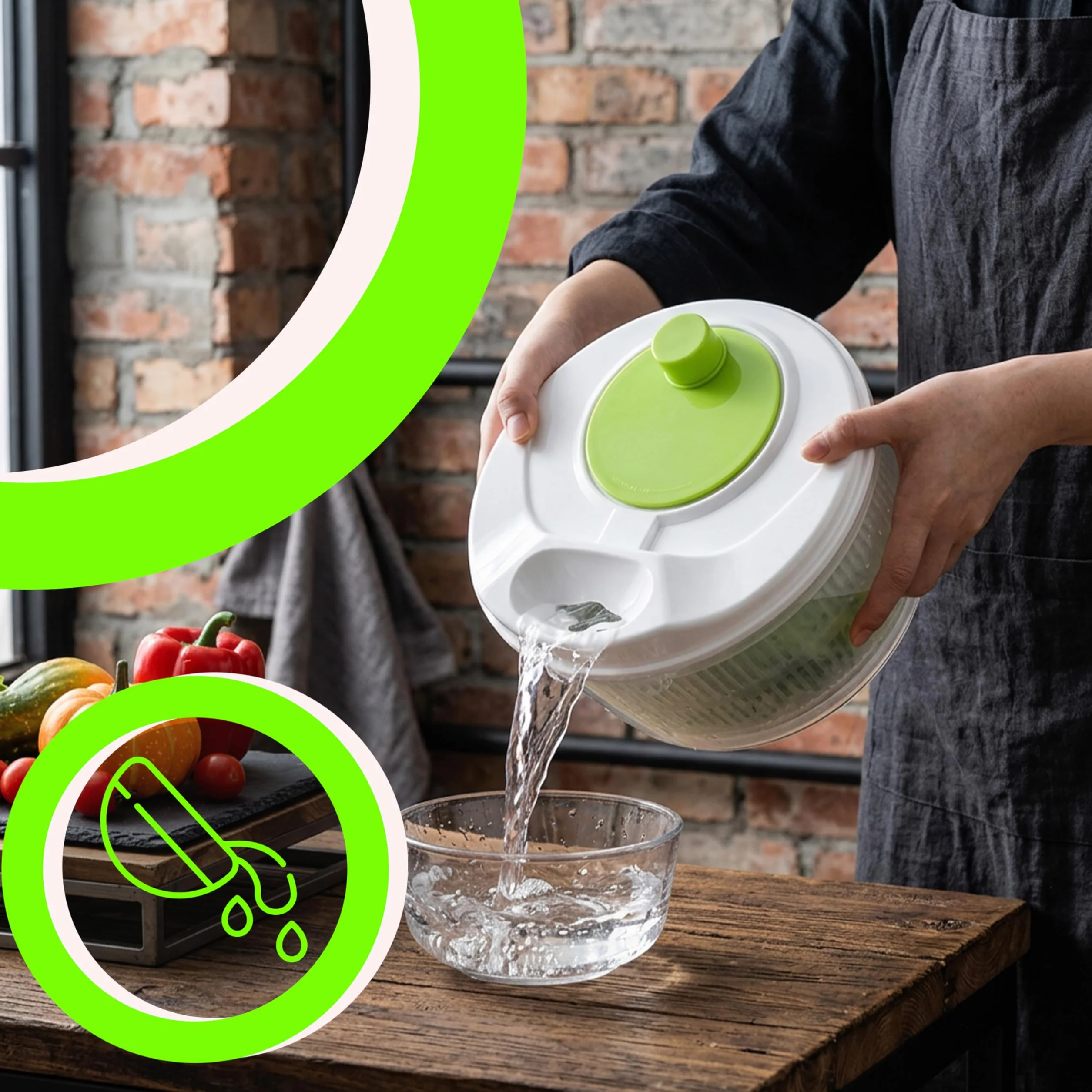 Retoo Wirówka do sałaty z sitkiem i pokrywką, pojemność 2,5 l, miska do sałaty, suszarka do sałaty, warzyw i owoców, pomocnik kuchenny, tworzywo sztuczne, nie zawiera BPA, przezroczysta, zielona