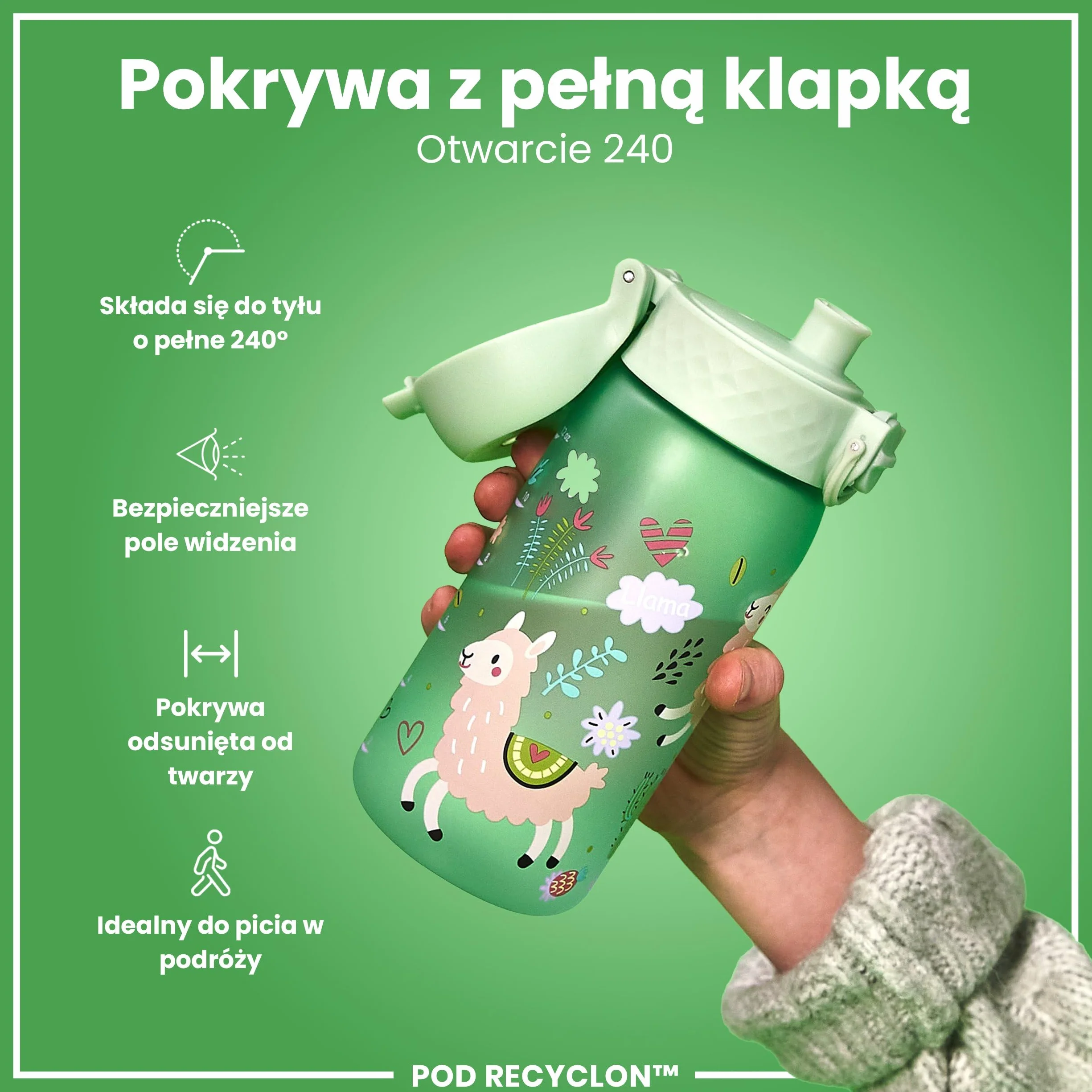 ION8 Butelka dla Dzieci, 350 ml/12 oz, Szczelna, Łatwa do Otwarcia, Bezpieczny Zamek, Można Myć w Zmywarce, Bez BPA, Uchwyt do Przenoszenia, Łatwa do Czyszczenia, Bezwonny, Lamy