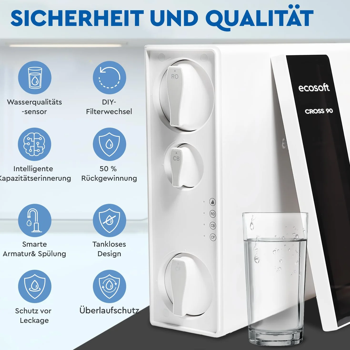 Ecosoft CROSS90 Osmoseanlage | Smart LED Anzeige | entfernt 99 % PFAS, Mikroplastik & Schwermetalle | kompakt & wartungsfreundlich | Entkalkungsanlage | Wasserfilter System
