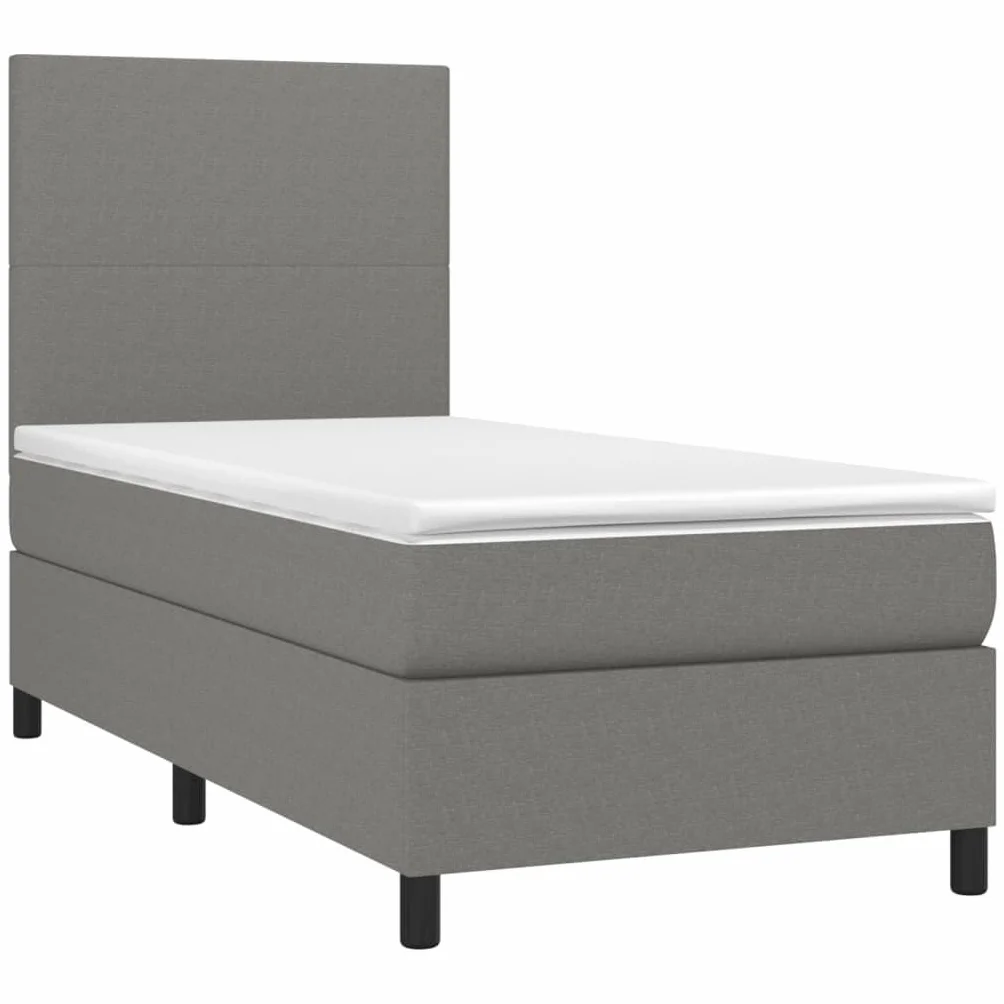 Tkanina z regulowanym zagłówkiem z diodami LED 100x200cm Szary | Łóżko kontynentalne z materacem LED ciemnoszara tkanina 100x200cm regulowany zagłówek sprężyny kieszeniowe