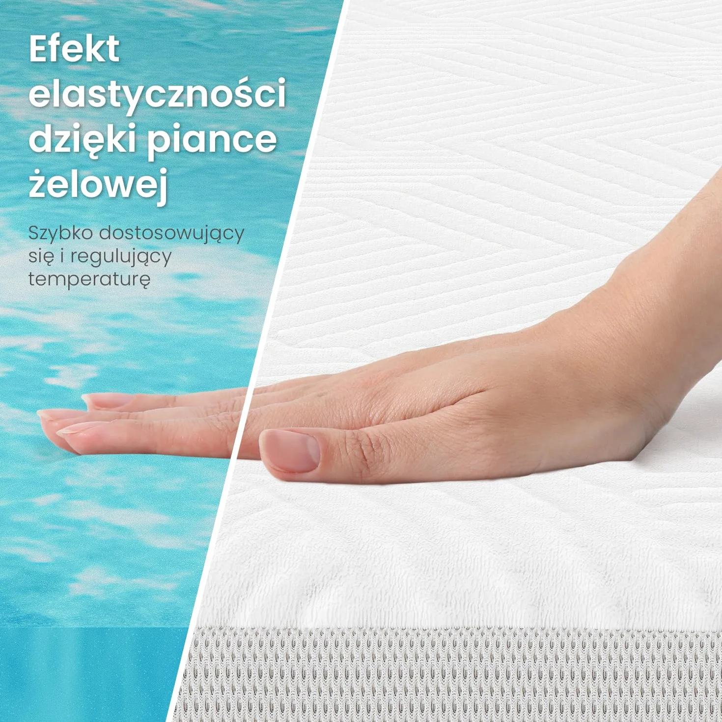 ELONEO Gel Topper 90x200cm, nakładka na materac z 8 cm pianki żelowej z pamięcią kształtu, oddychający pokrowiec z siatki 3D, wygodny nakładka na materac z elastycznymi taśmami narożnymi