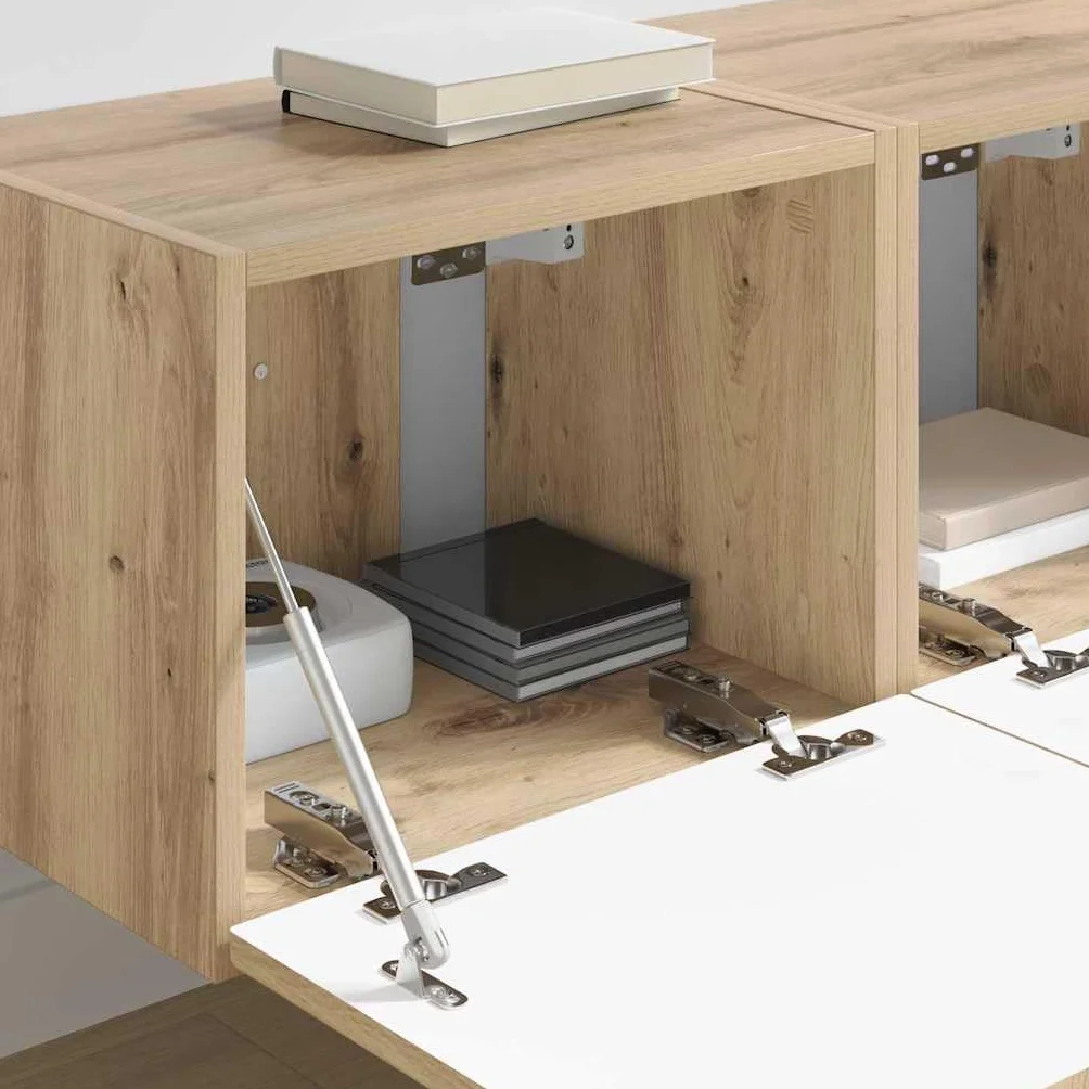 Hothingwell 2-częściowa szafka pod telewizor ścienna drewno D Ingenierie Chene | Drzwi obrotowe 90°, półki ścienne, nowoczesny design, łatwa pielęgnacja
