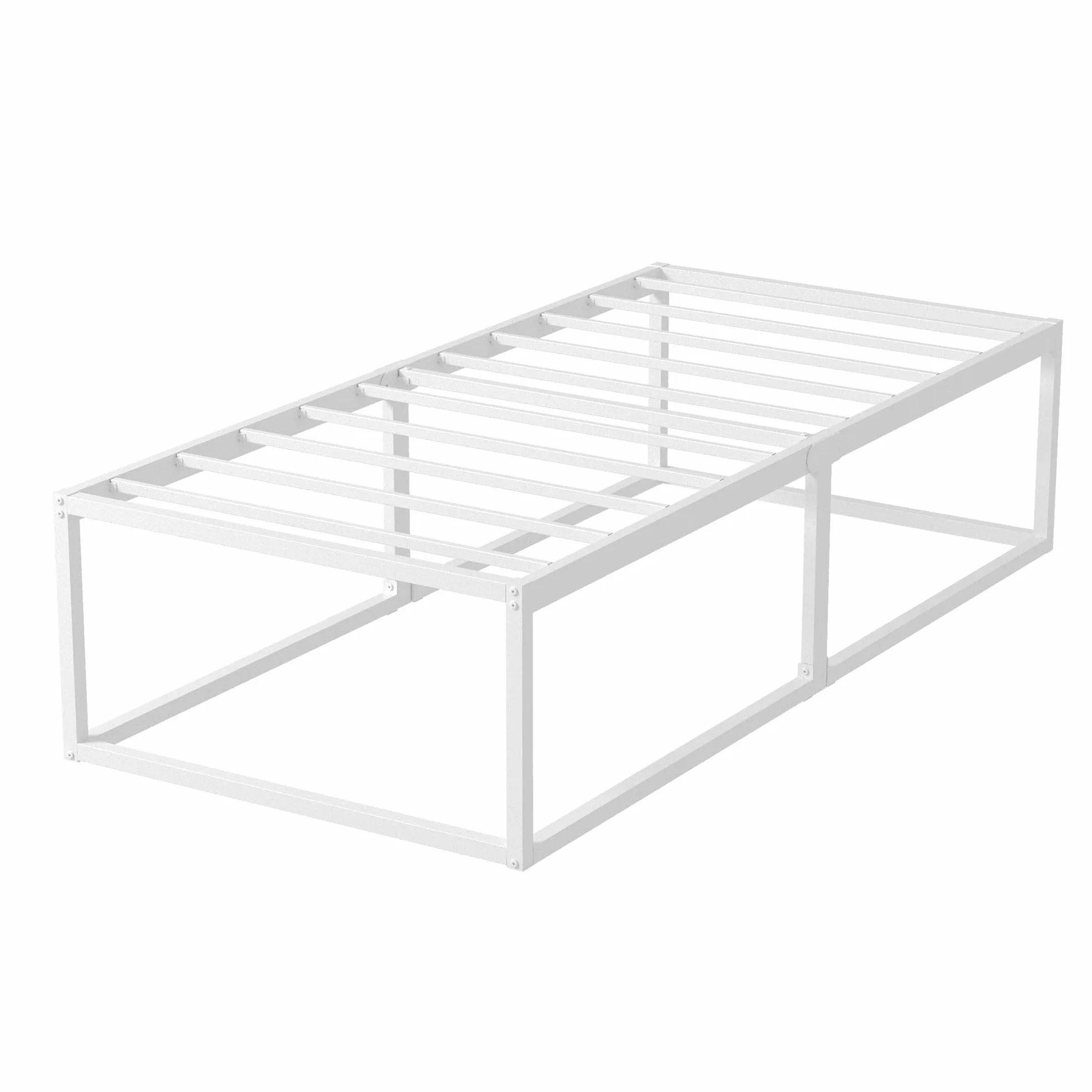 EMODA Wysokie łóżka pojedyncze 46 cm, 90 x 200 cm, stabilne metalowe łóżko z ramą ze stali, duża przestrzeń do przechowywania pod łóżkiem, bezgłośne, łatwy montaż, białe