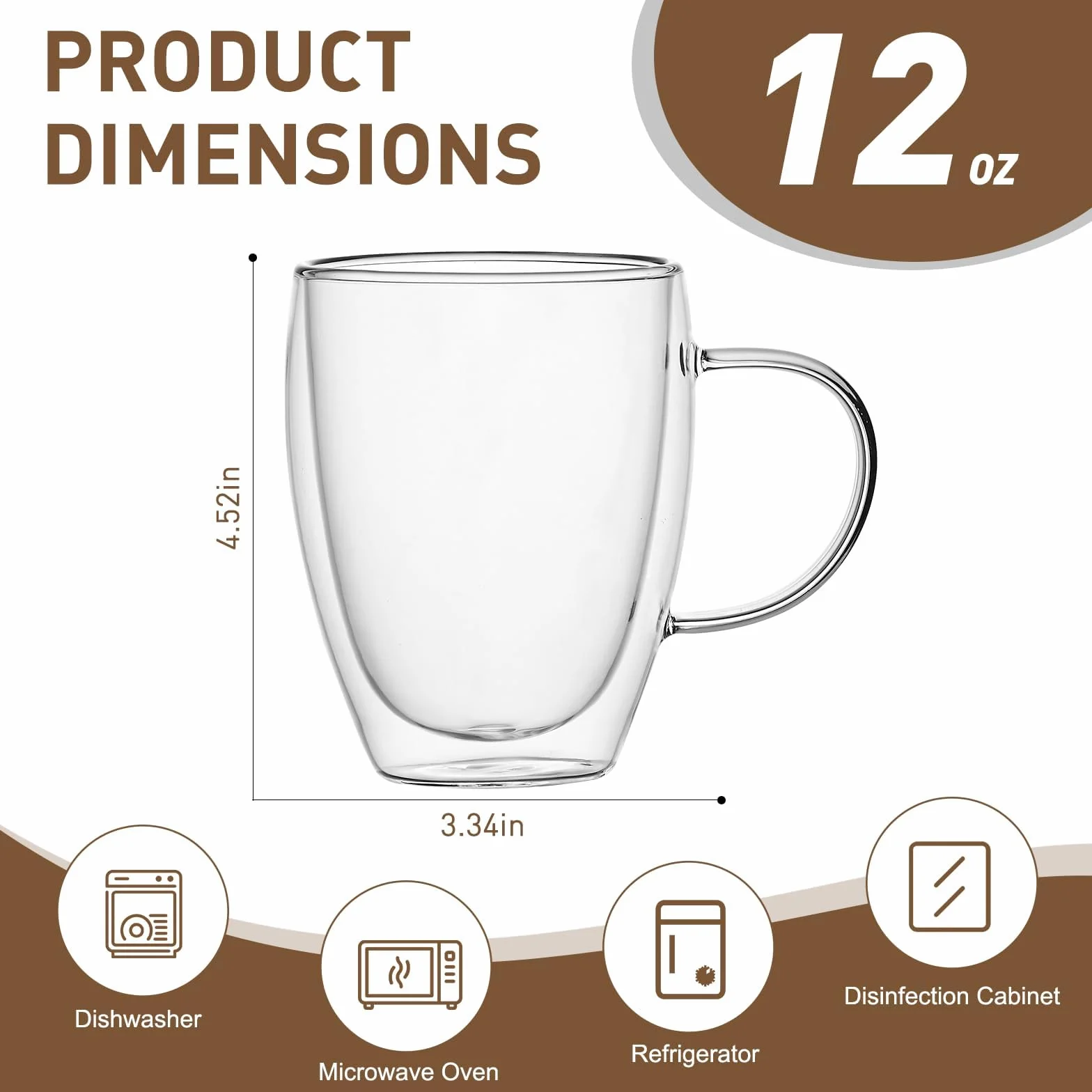 Szklane filiżanki do kawy z podwójnymi ściankami, 340 ml, izolowane filiżanki do kawy, przezroczyste filiżanki ze szkła borokrzemowego, idealne do cappuccino, herbaty, latte, espresso, gorących