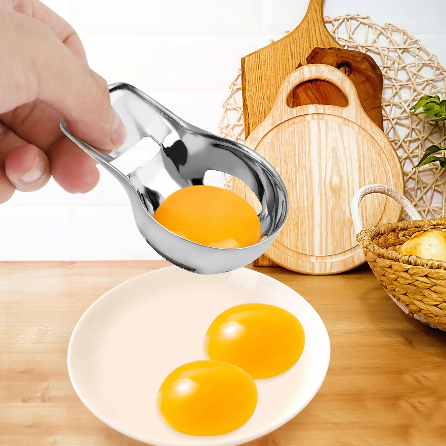 Lyreh Separator do Jajek, Stal Nierdzewna Oddzielania Żółtek Od Białek Przyrząd Przesiewania Surowych Jajek Otworem Akcesoria do Domowych Narzędzi Kuchennych Pieczenia Deserów (Srebrny)