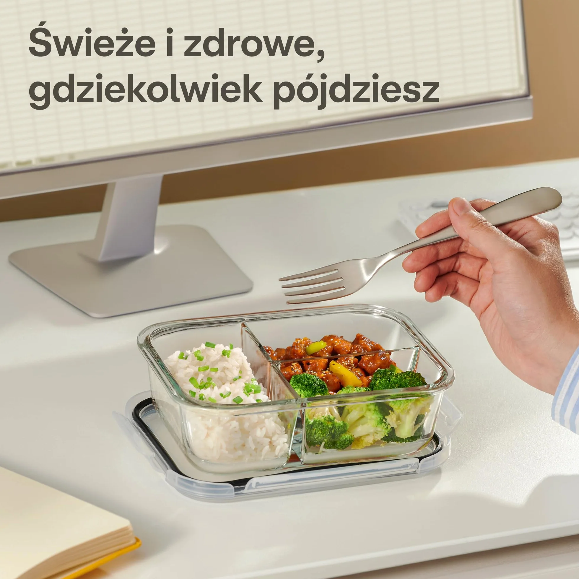 Szklane Pojemniki z 3 Komorami - Zestaw 2 Szklanych Pojemników na Żywność 1l - Hermetyczne - Odporny na Zmywarkę, Mikrofalówkę i Zamrażarkę