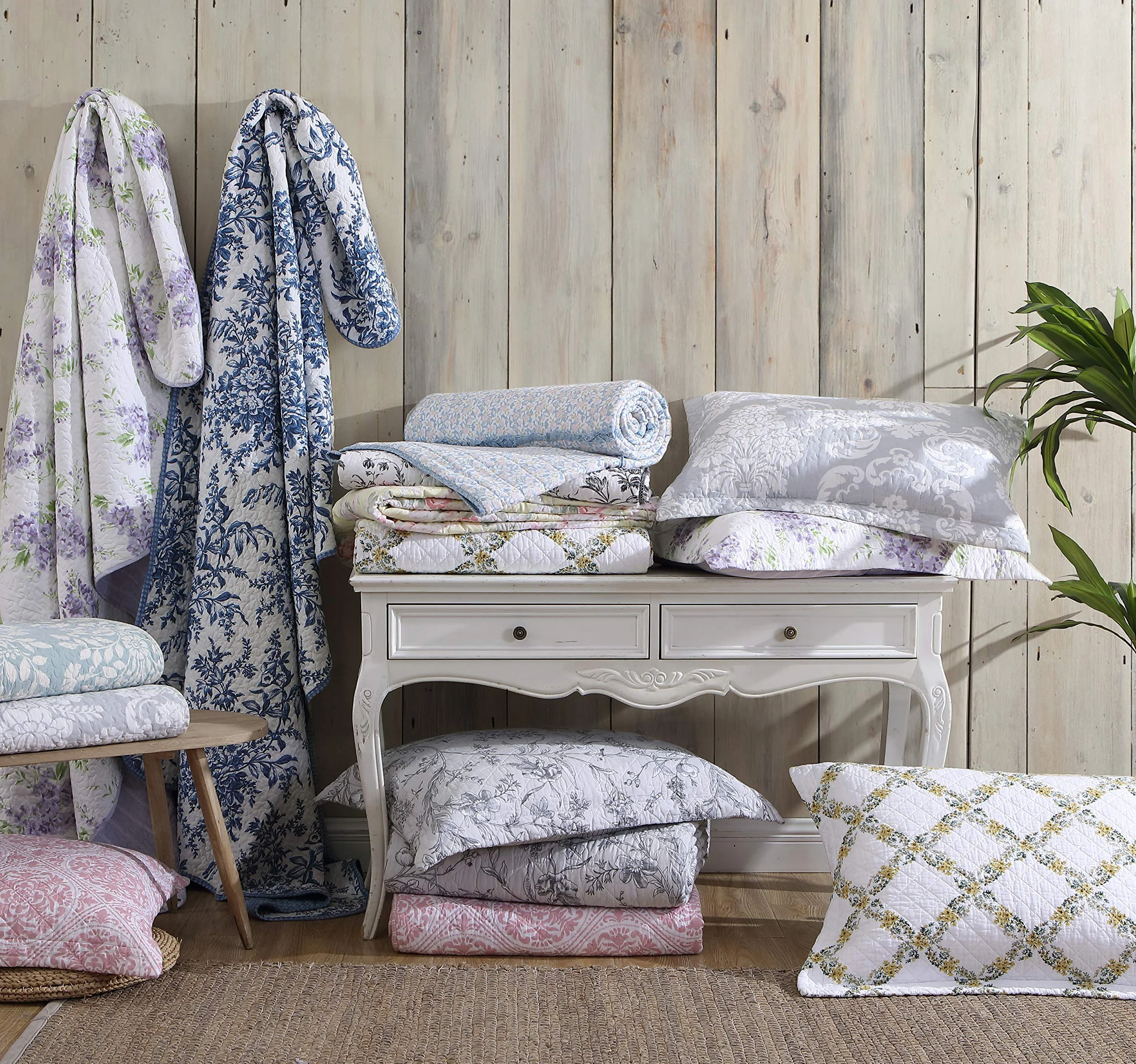 Laura Ashley Home Venetia Collection zestaw kołder – 100% bawełna, odwracalna, lekka i oddychająca pościel, wstępnie sprana dla dodatkowej miękkości, Queen, szary