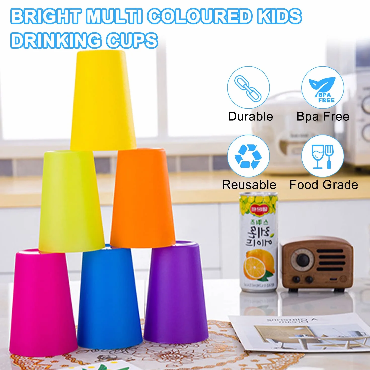 Lovesmile 24 plastikowe kubki wielokrotnego użytku, 250 ml, wielokrotnego użytku, plastikowe kubki, na urodziny, imprezę, piknik