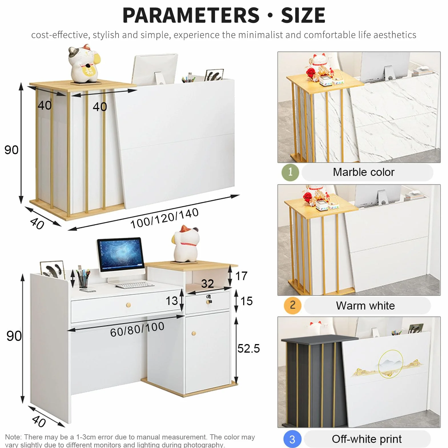 Biurko recepcyjne, nowoczesny minimalistyczny stół ekspozycyjny do biura, holu salonowego, na wystawę, 120 cm