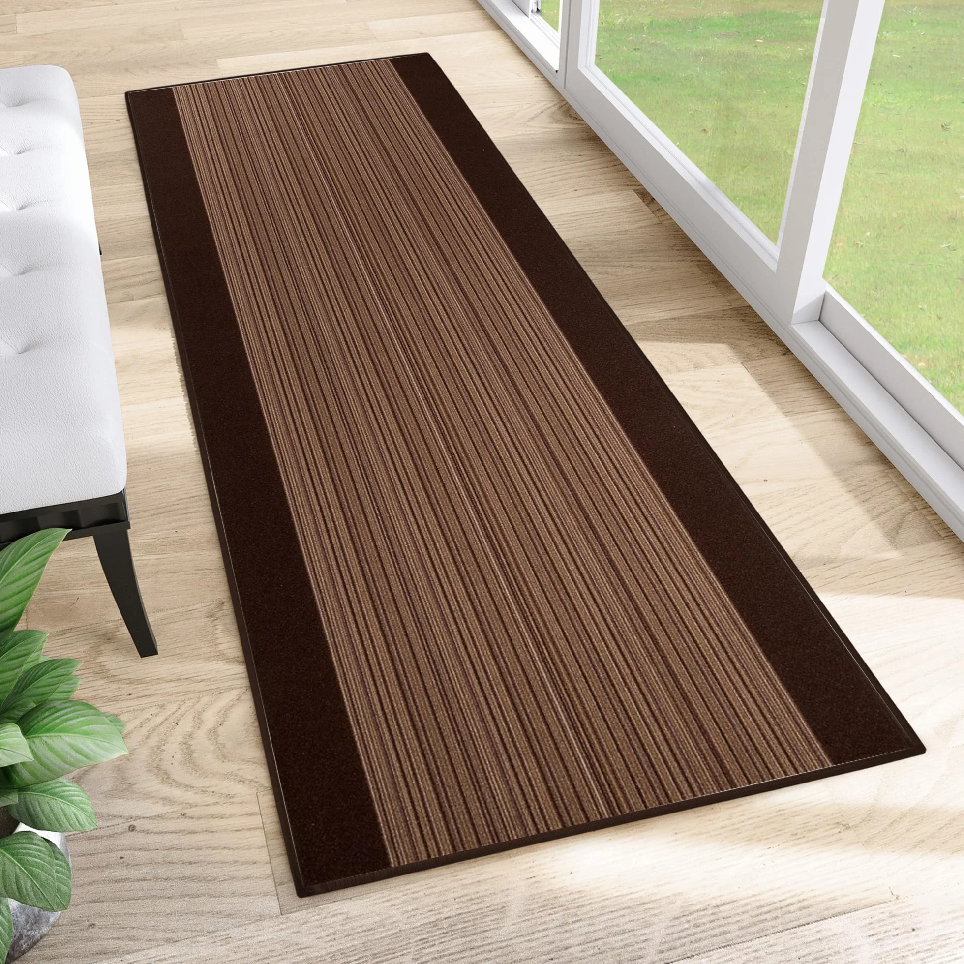 Tapiso Antypoślizgowy dywan, bieżnik na metry, nowoczesny, w paski, brązowy, melanż, do korytarza, salonu, 80 x 1000 cm