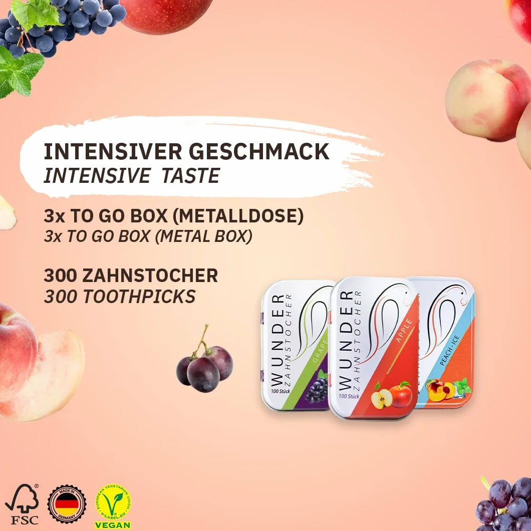 Wonder wykałaczki w 3 orzeźwiających smakach, soczyste opakowanie, guma do żucia, bez plastiku, zatrzymaj gryzienie paznokci, świeży oddech z aromatycznymi wykałaczkami, czyszczenie zębów na wynos